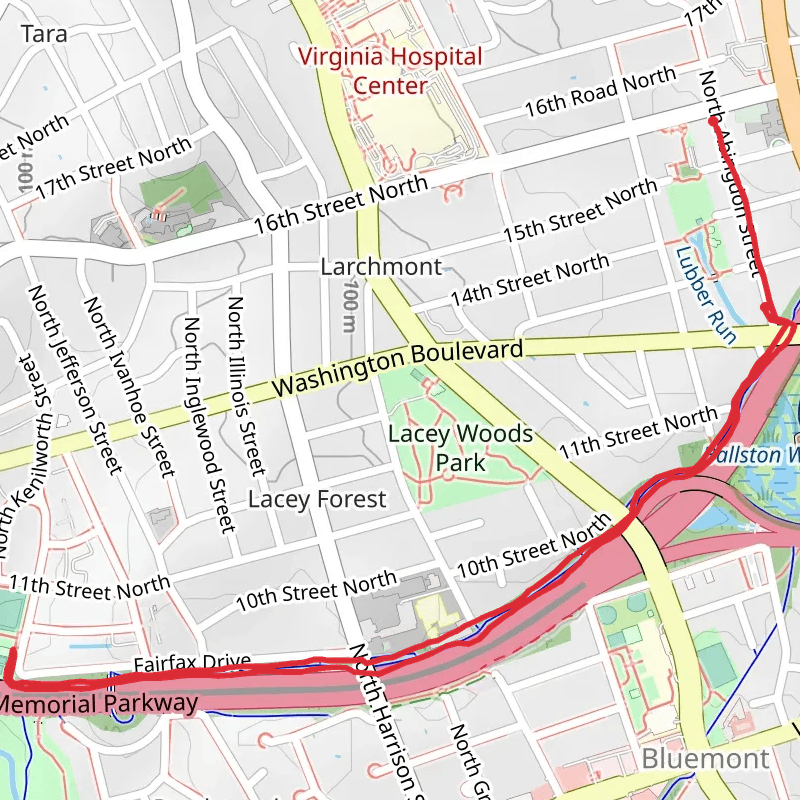 A map preview of the recording Arlington County Running.