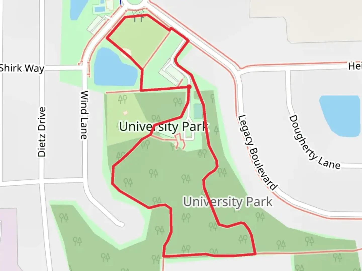 An image depicting the trail University Park Loop and its surrounding area.
