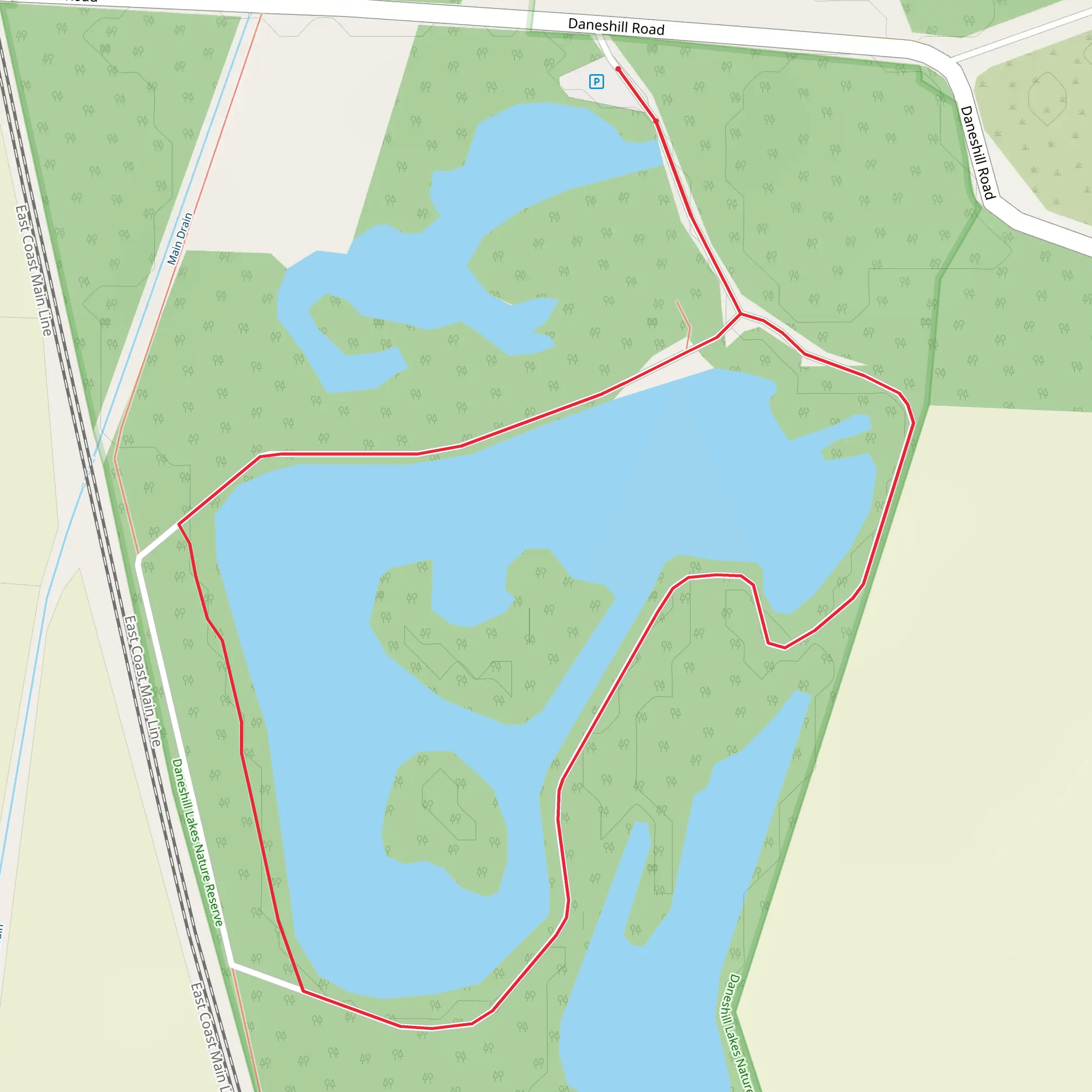Daneshill Lakes Nature Reserve Loop mobile static map