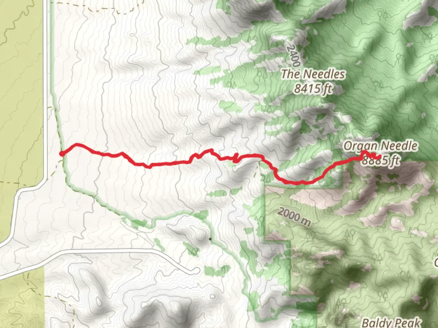An image depicting the trail Organ Needle and Yellow Rock and its surrounding area.