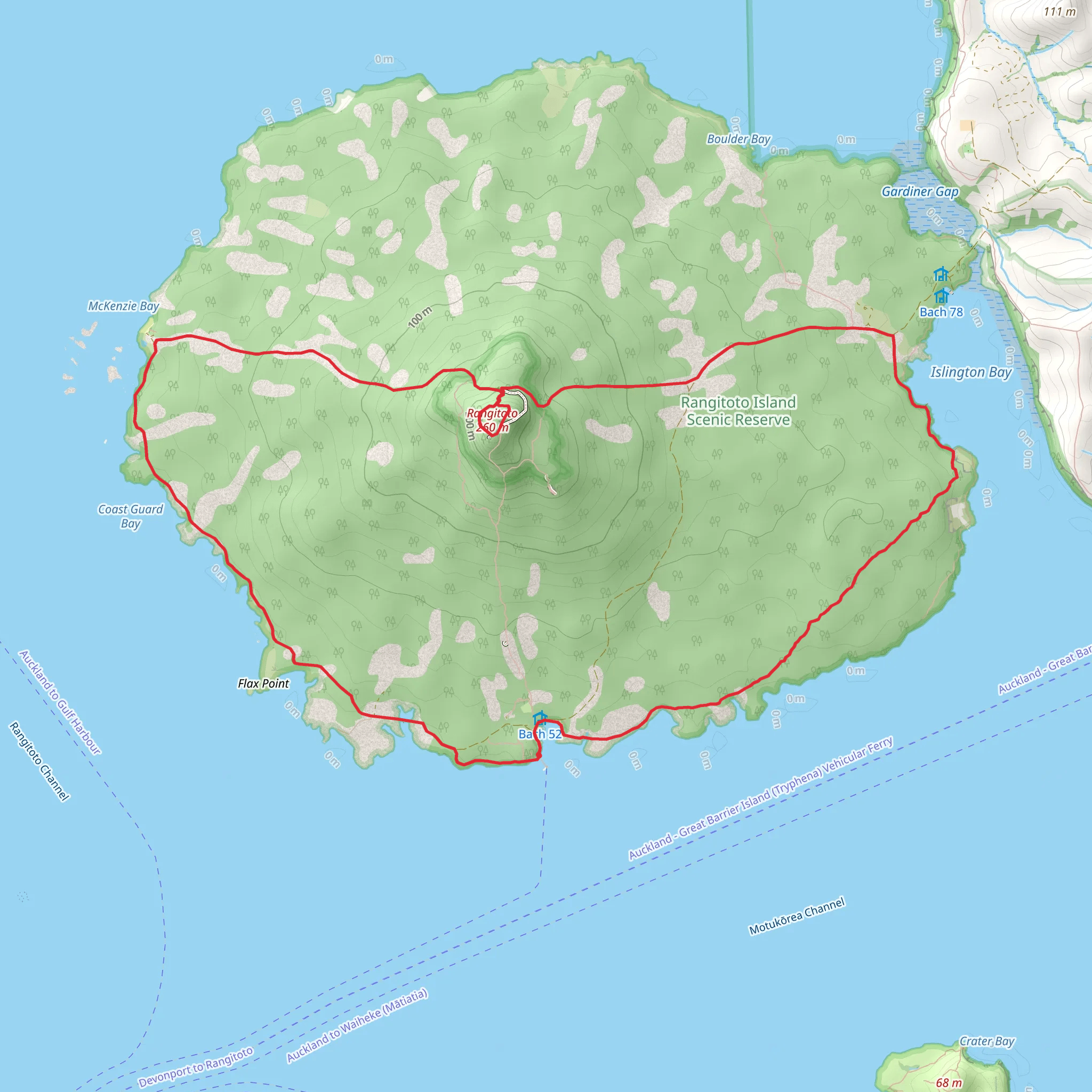 Rangitoto Island Coastal Track to Mackenzie Bay Loop mobile static map