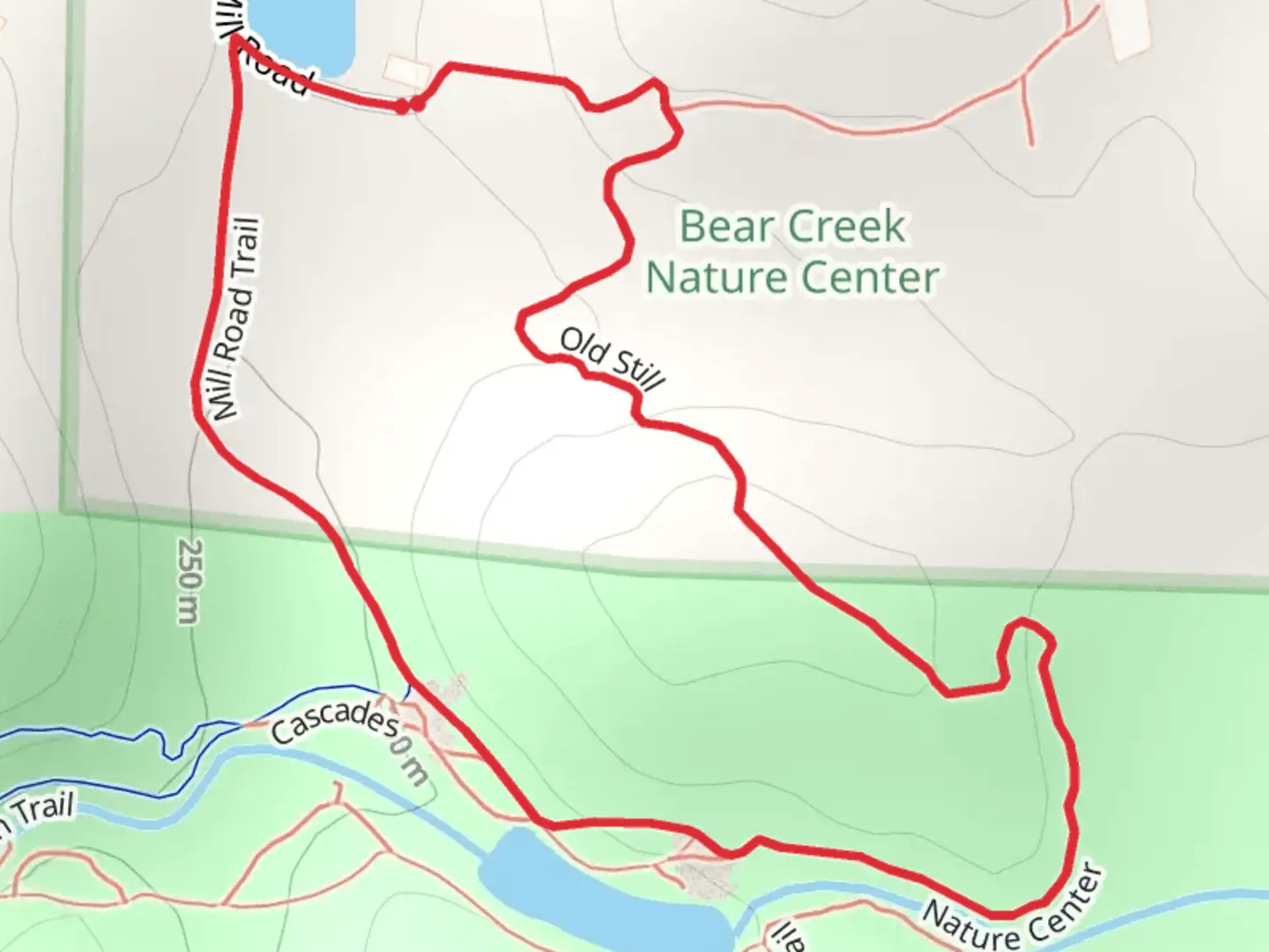 An image depicting the trail Old Still and Nature Center Loop and its surrounding area.