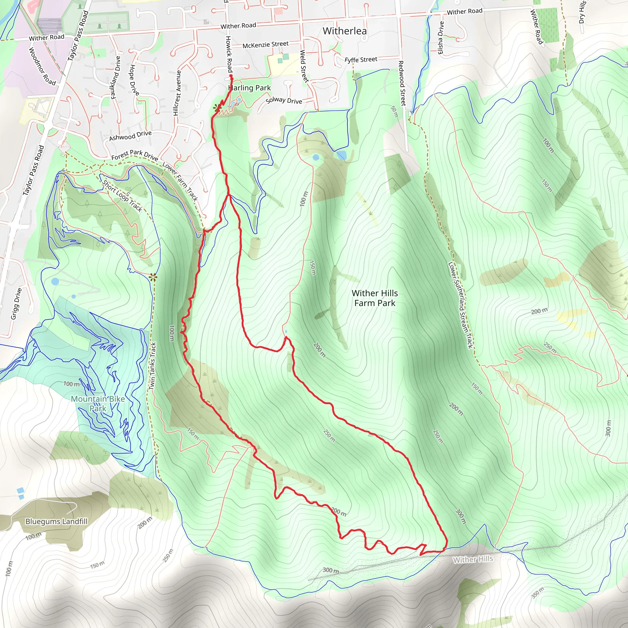 Lower Quail Stream Trail to Upper Harling Trail Loop mobile static map