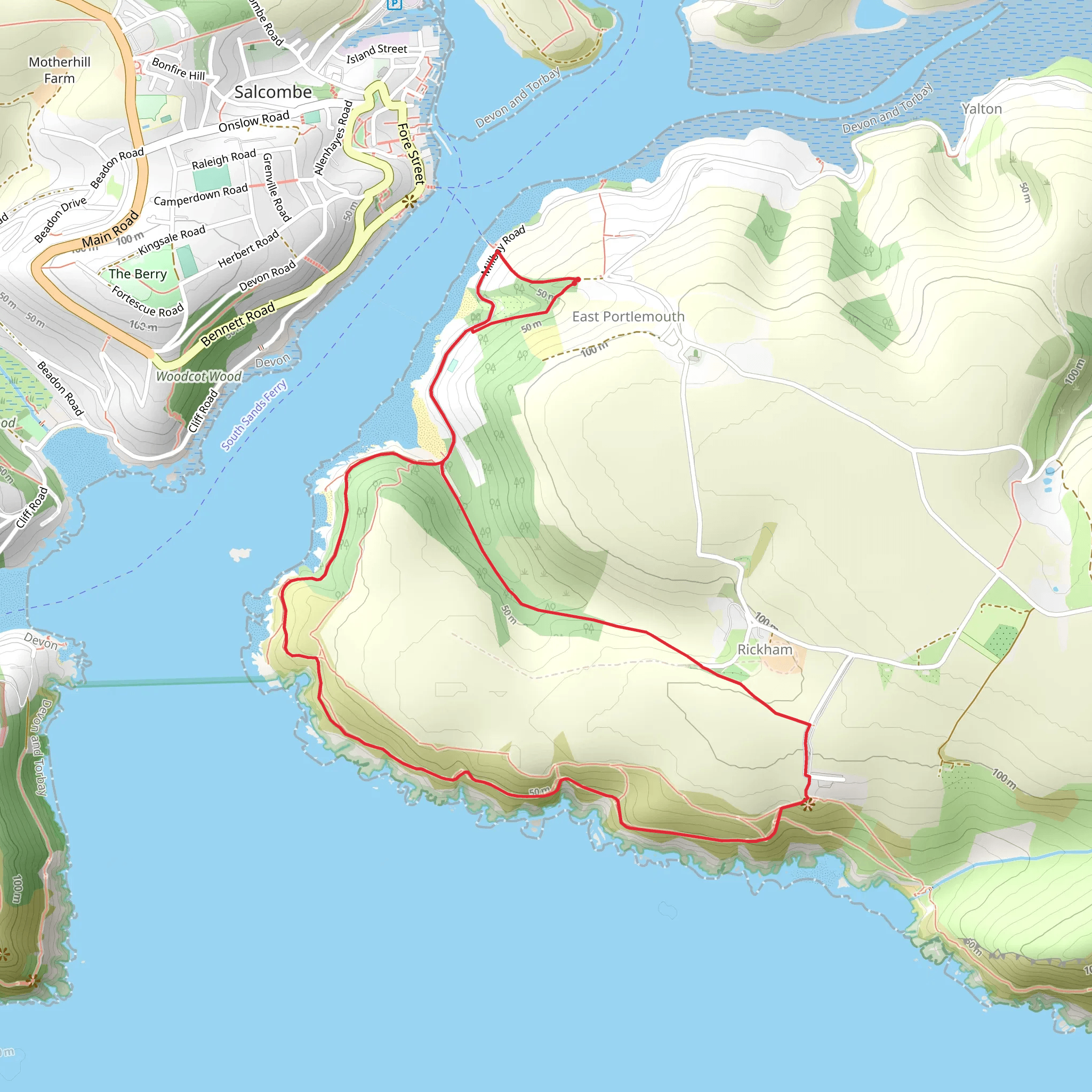 East Portlemouth and Gara Rock Walk mobile static map