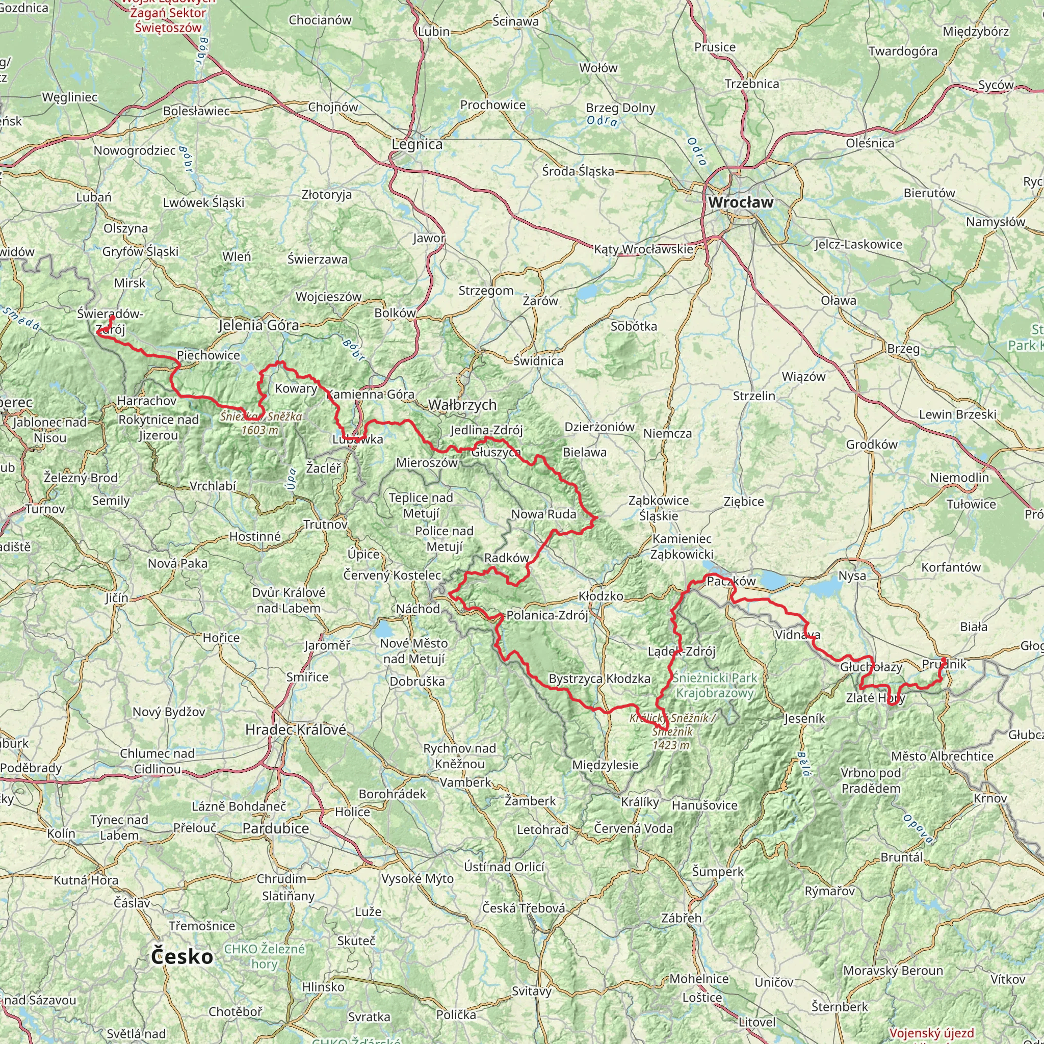 Main Sudety Trail mobile static map