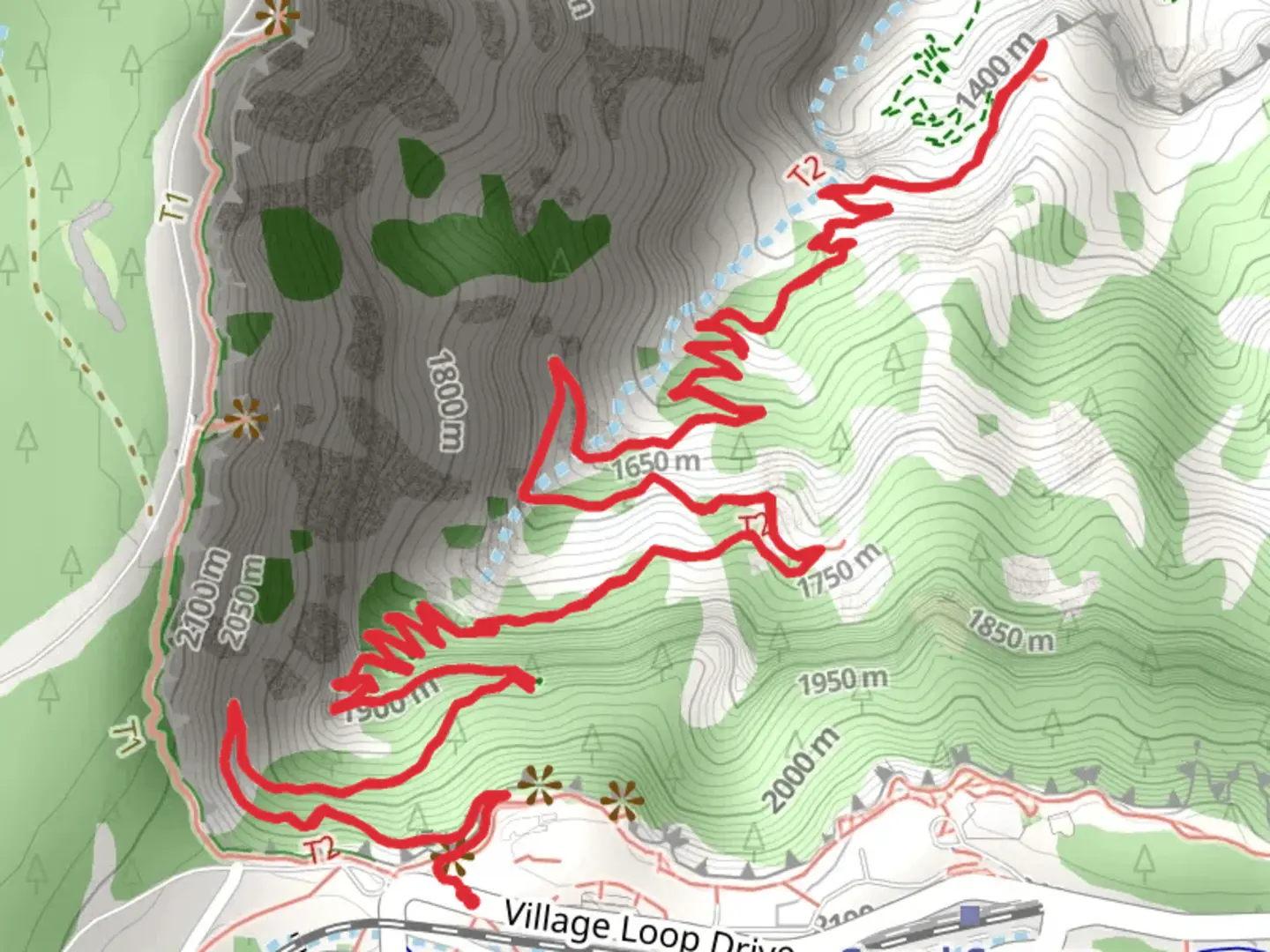 An image depicting the trail Bright Resthouse via Bright Angel Trail and its surrounding area.