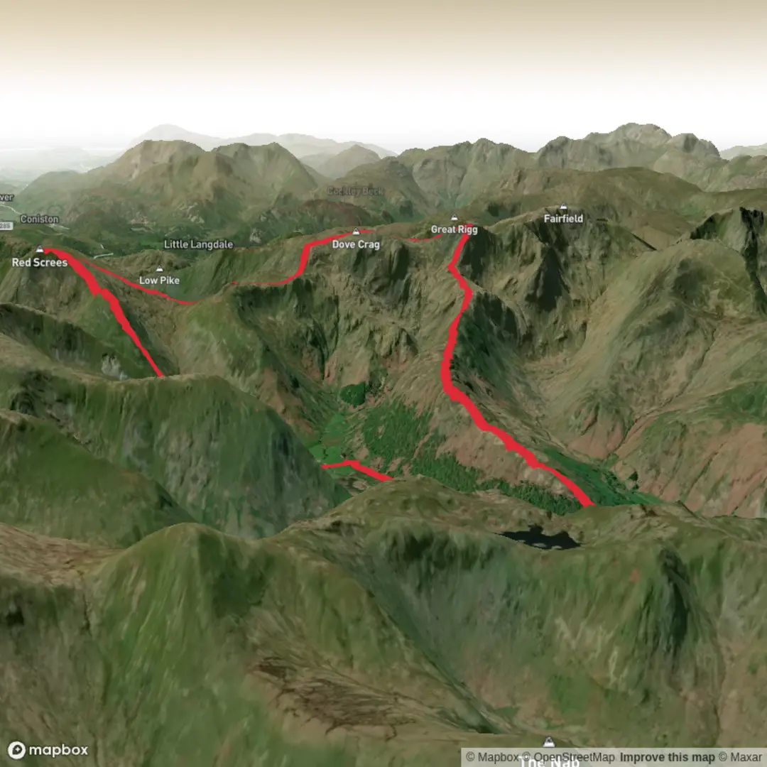 An image depicting the trail Middle Dodd to Hartsop Above How and its surrounding area.