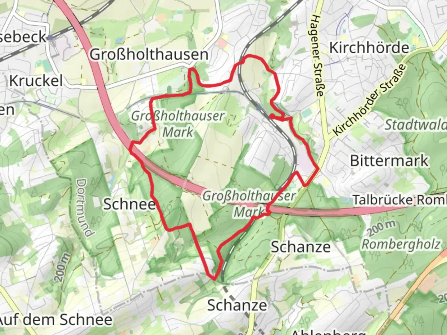 An image depicting the trail Loettringhausen Rundweg and its surrounding area.