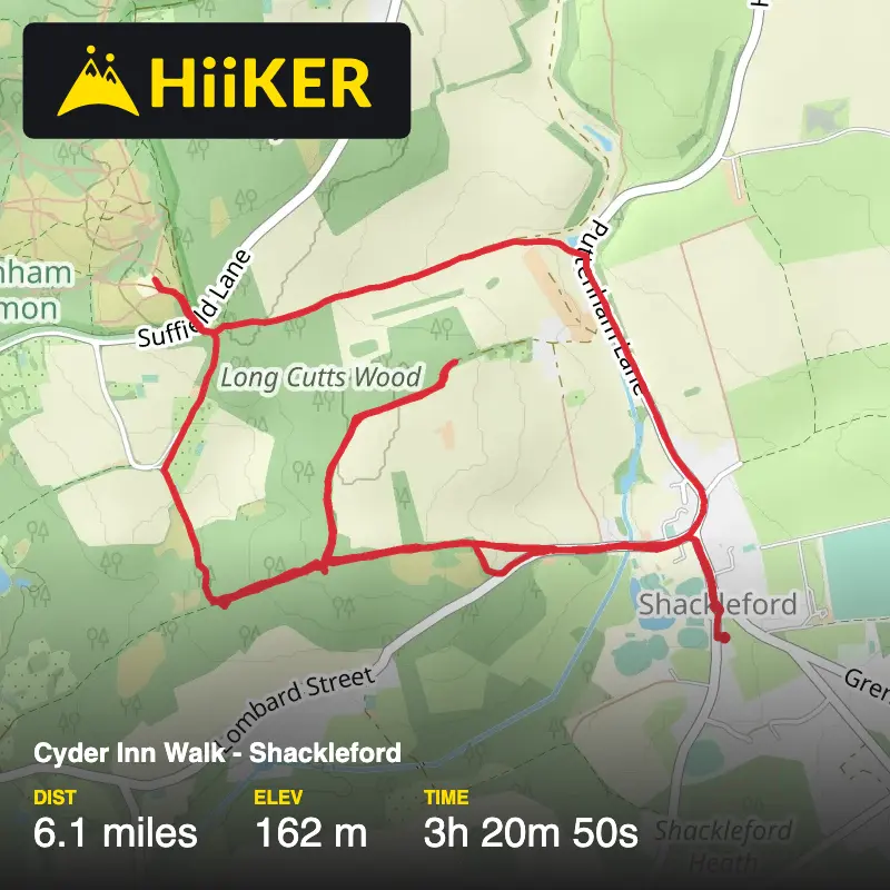 A map preview of the recording Cyder Inn Walk - Shackleford.