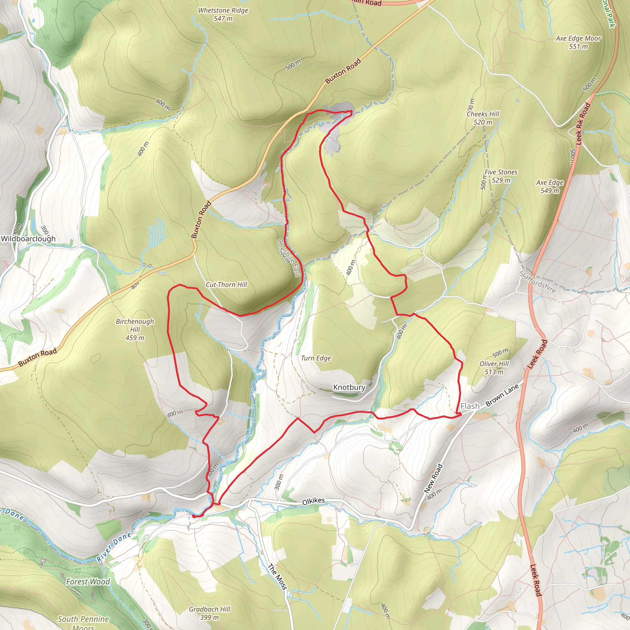 Flash - Knotbury and Three Shires Head from Gradbach mobile static map