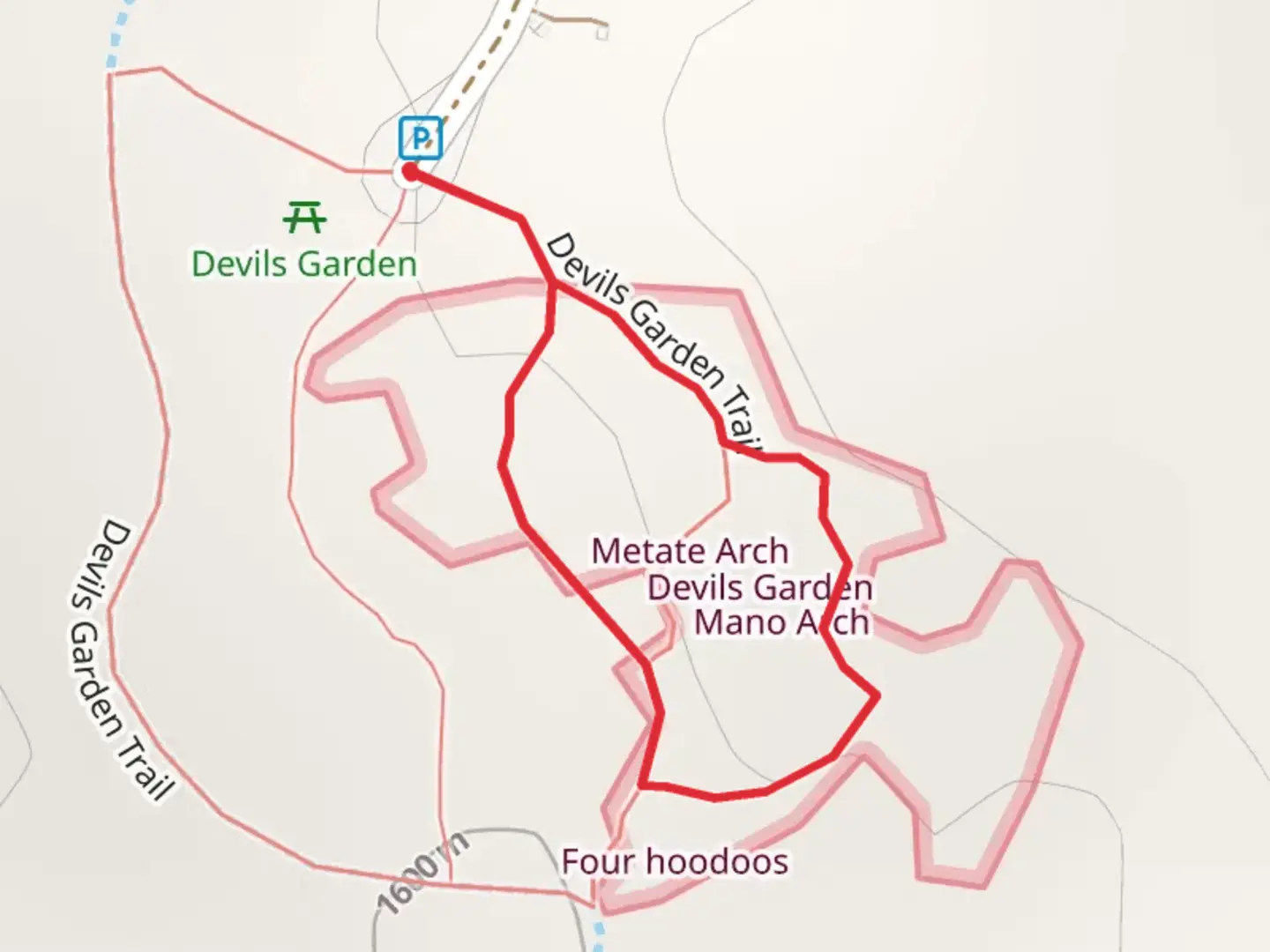 An image depicting the trail Devils Garden Loop and its surrounding area.