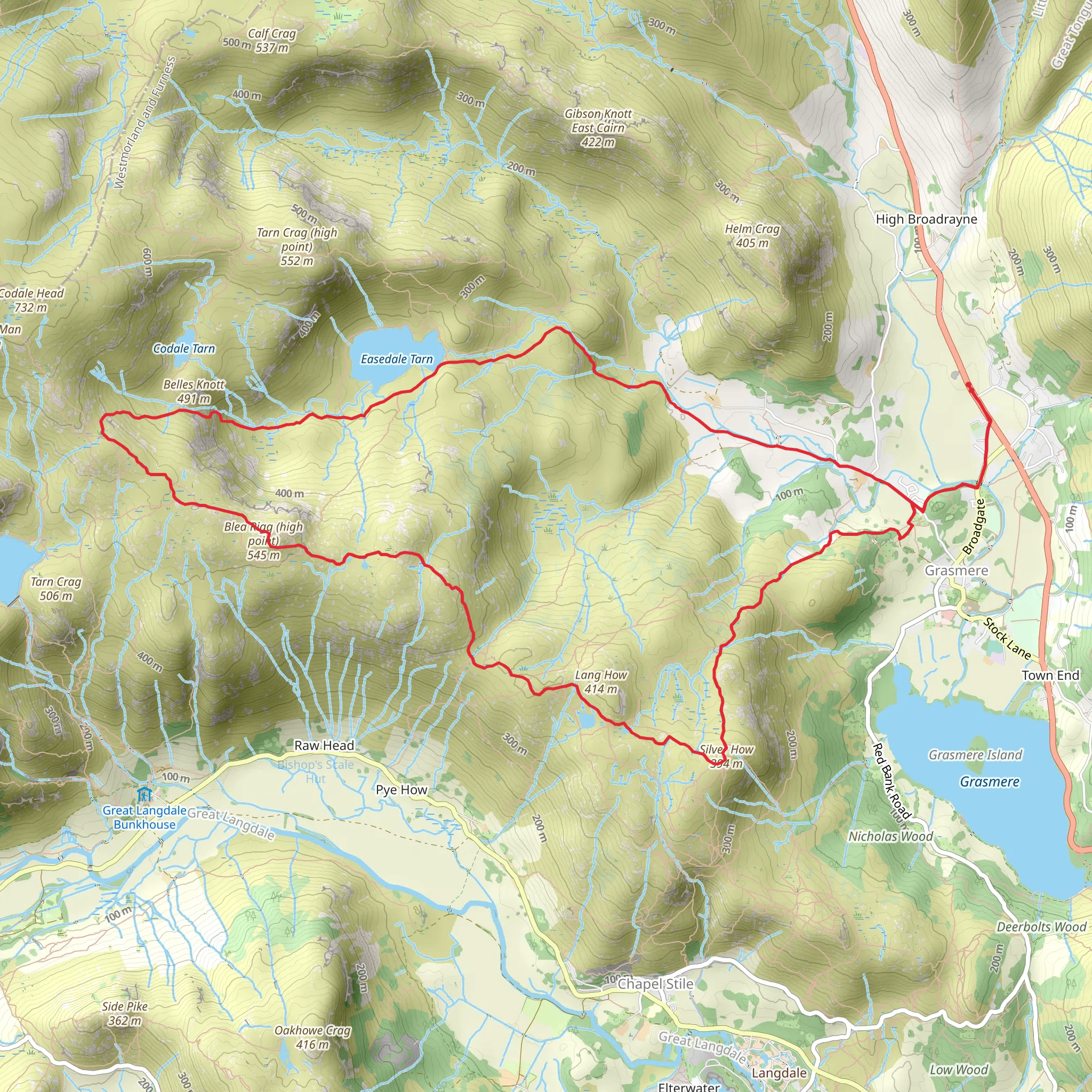 Silver How, Blea Rigg and Easedale Tarn Loop mobile static map