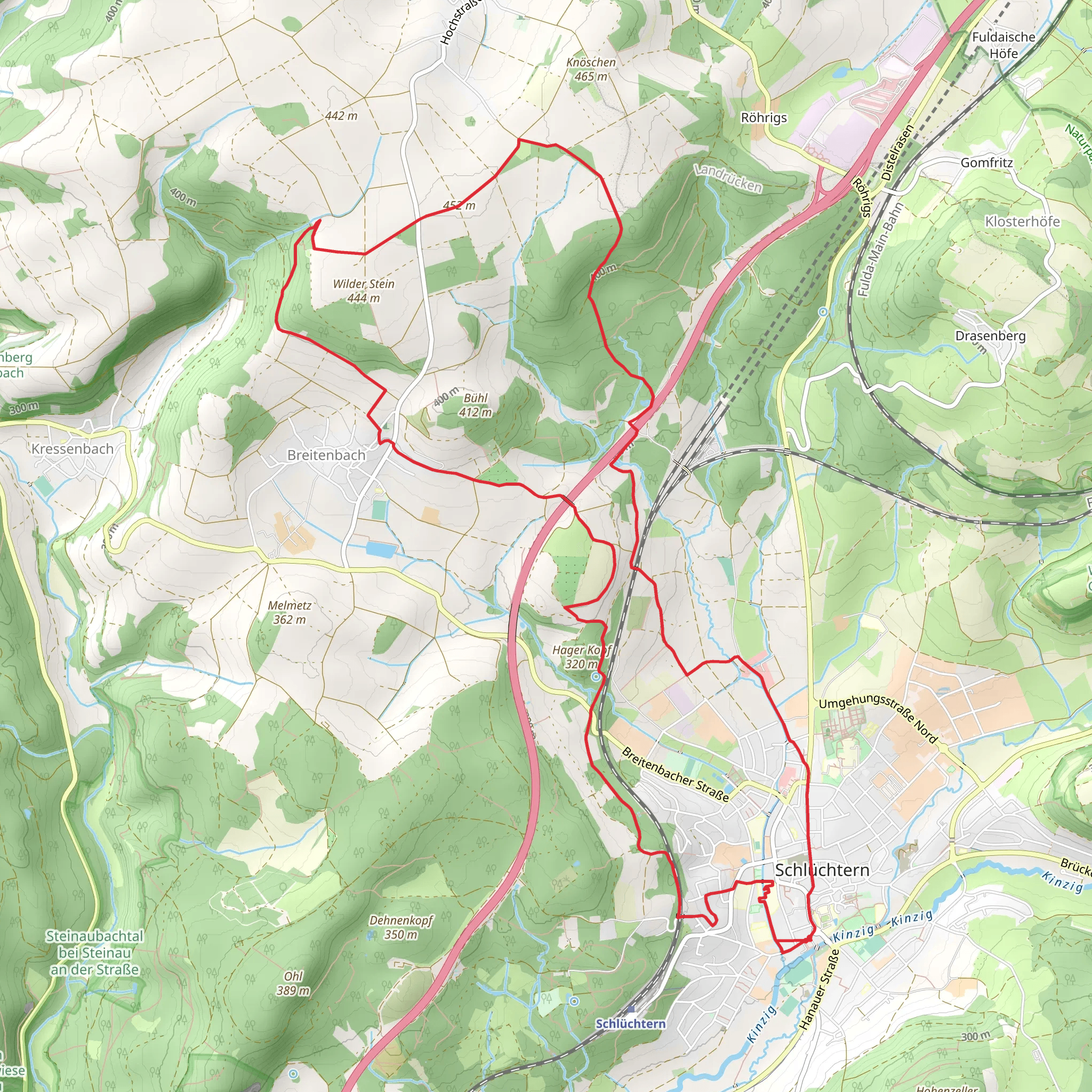 Schluechtern Wanderweg and Hessenweg 5 mobile static map