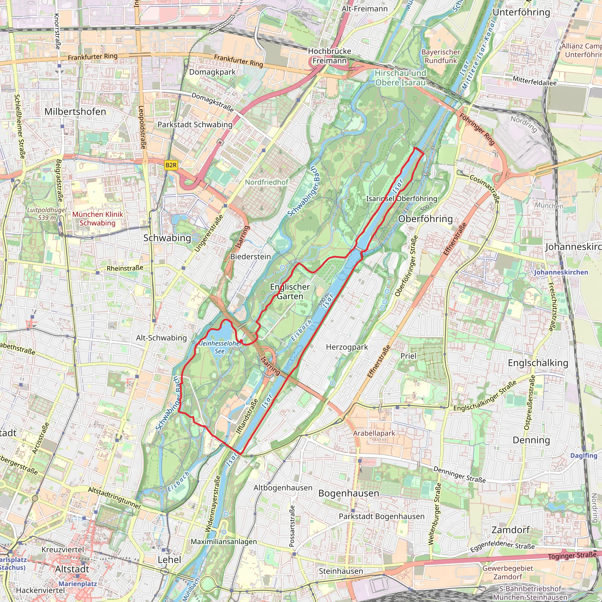 Englischer Garten Loop via Kleinhesseloher See mobile static map