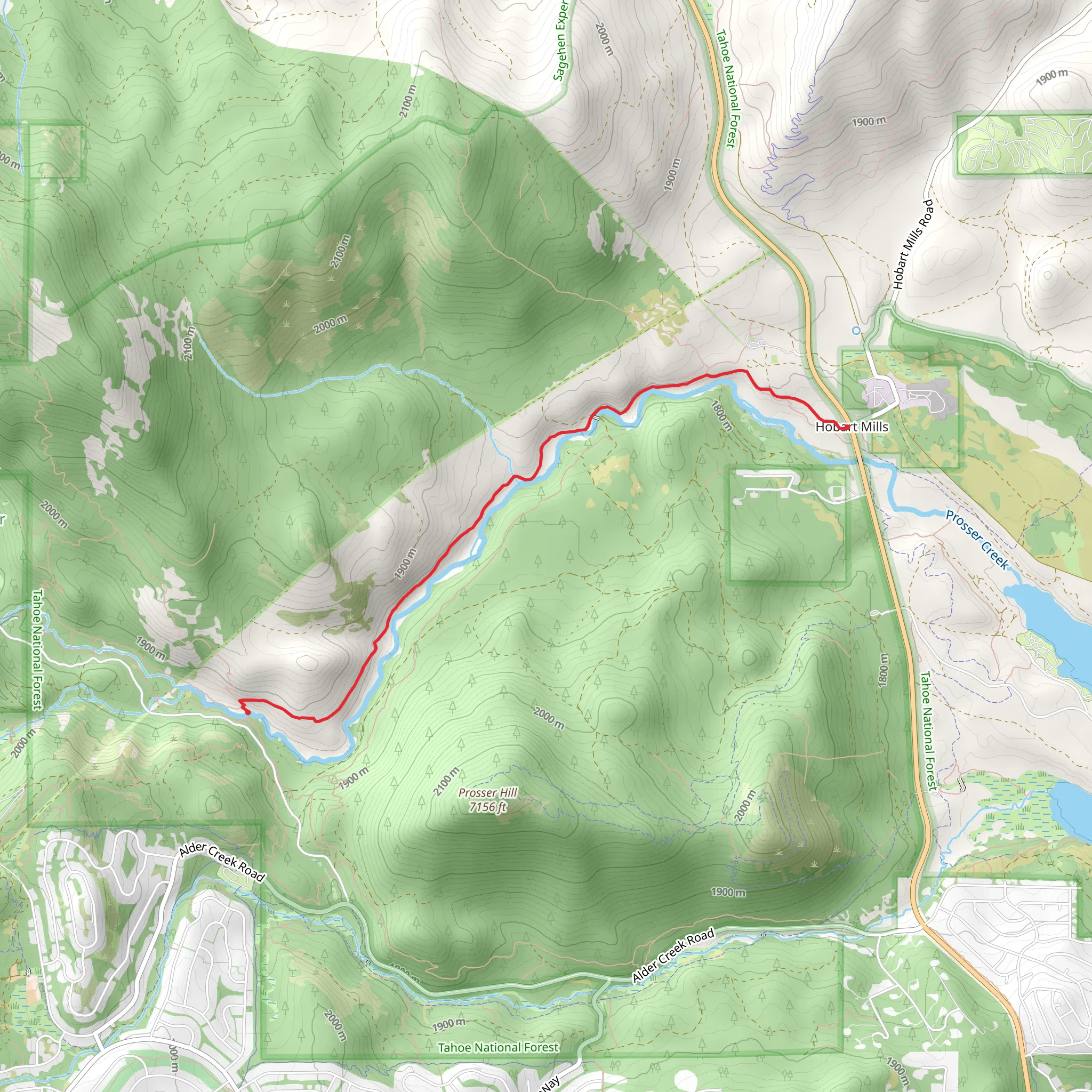 Prosser Creek Walk from Hobart Mills Road mobile static map
