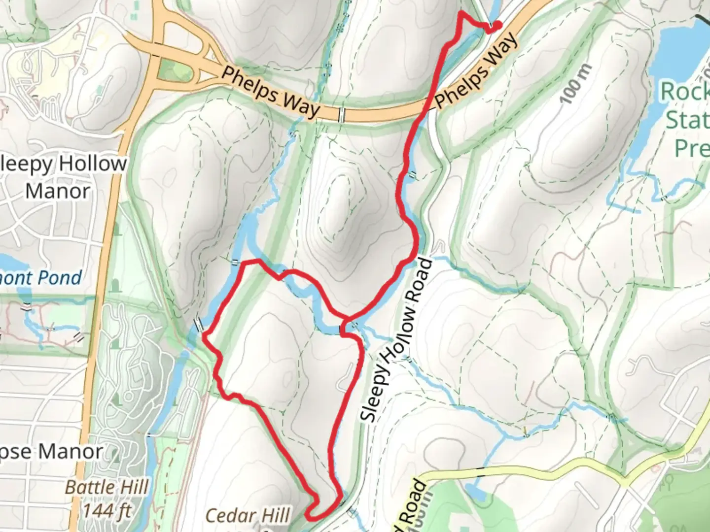 An image depicting the trail Douglas Hill and Canter Alley Loop via Pocantico River Trail and its surrounding area.