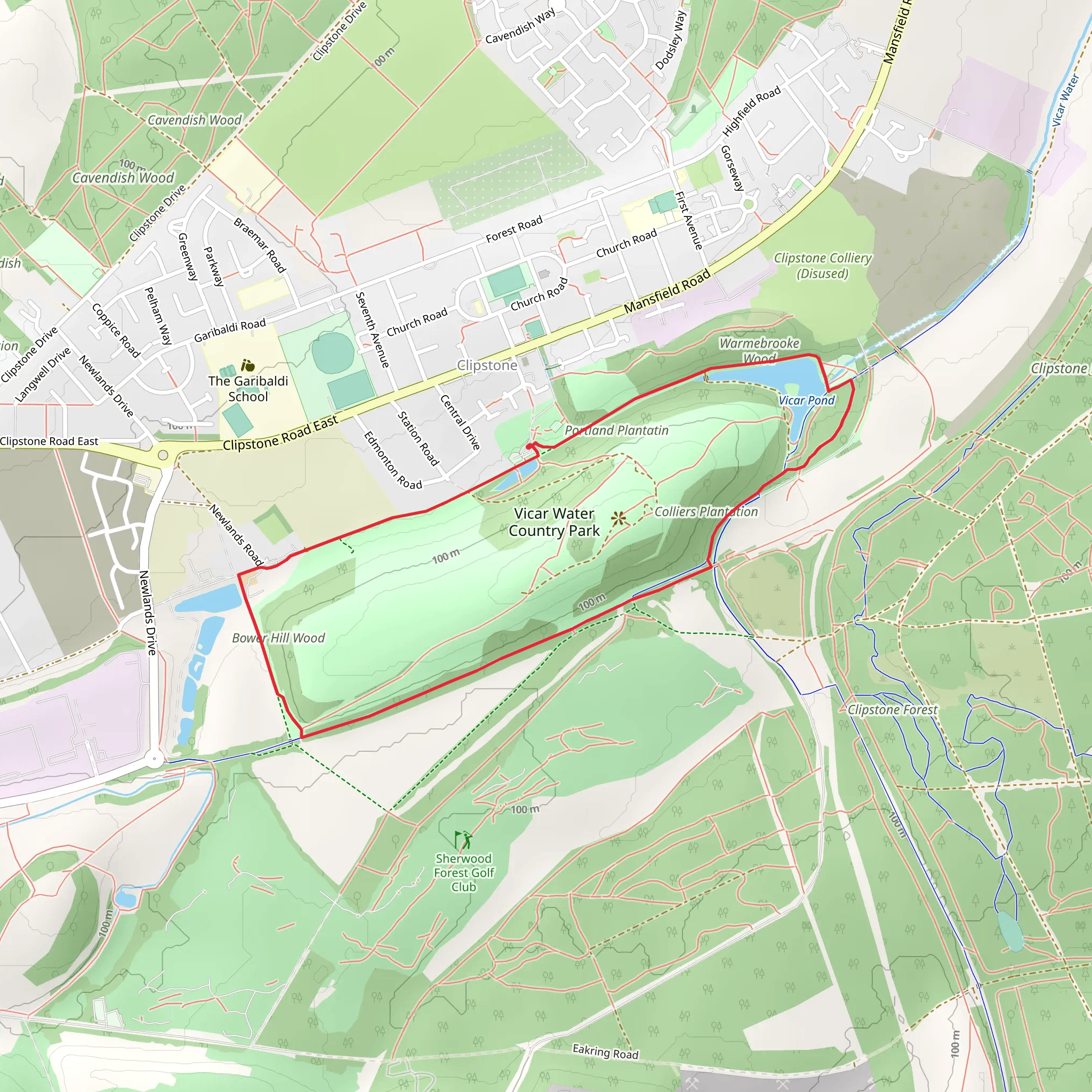 Vicar Water Country Park Loop mobile static map