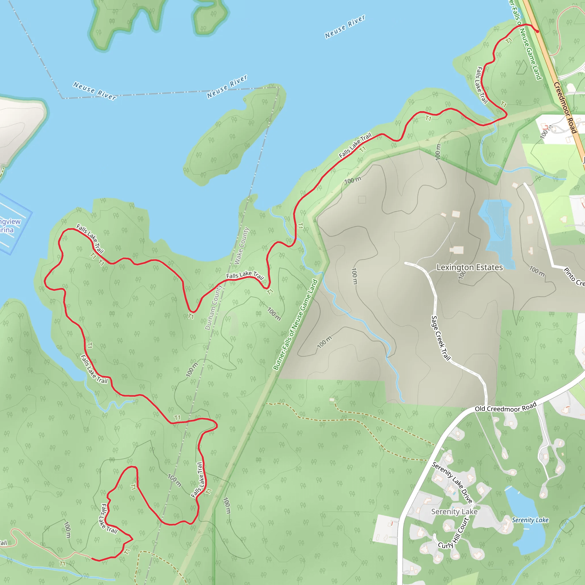 Falls Lake Trail - West from Creedmoor Road mobile static map