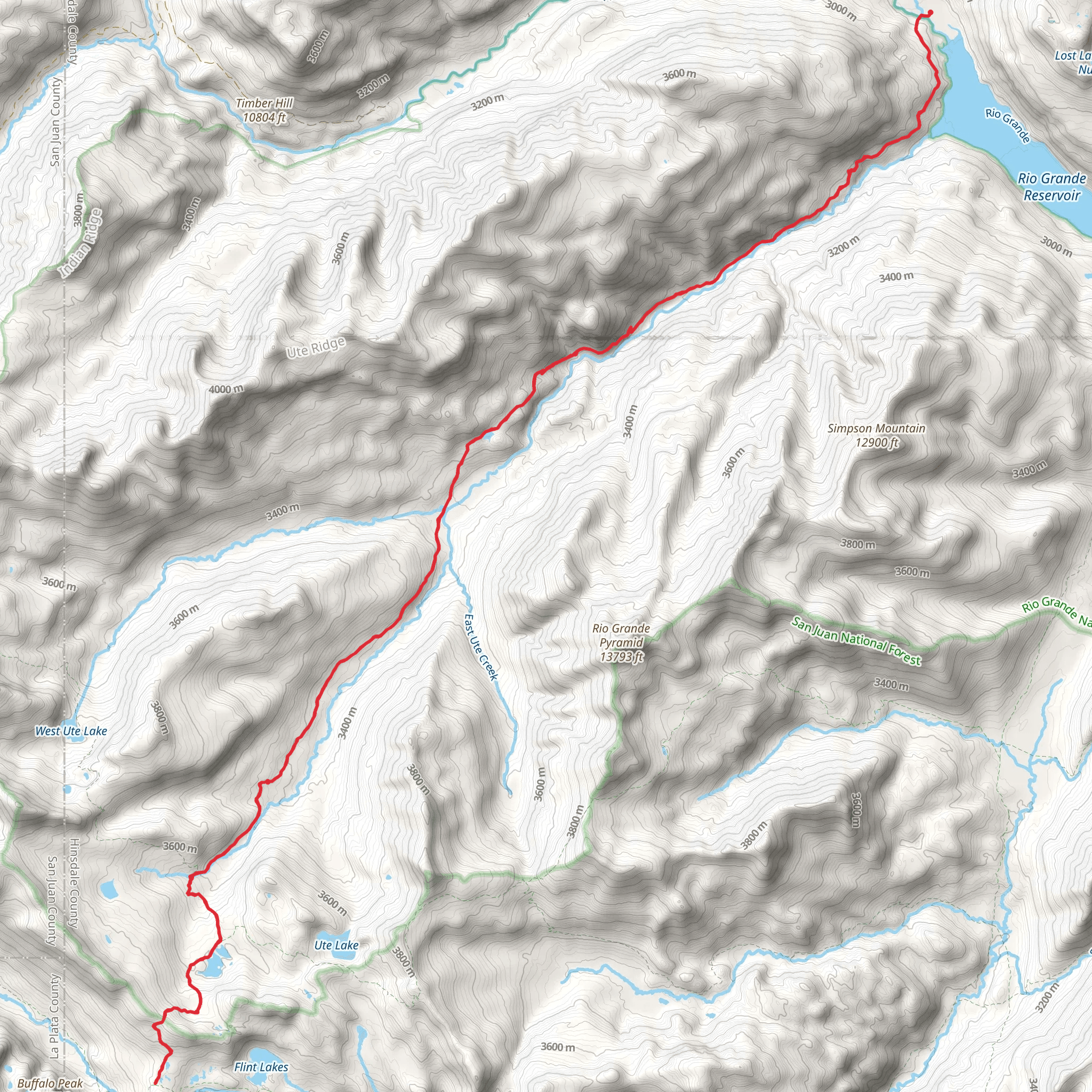 Twin Lakes via Ute Creek Trail mobile static map