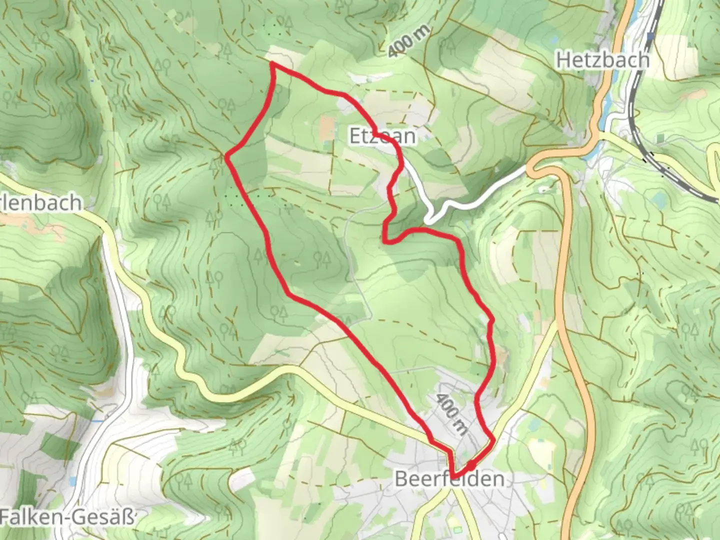 An image depicting the trail Rundwanderweg Beerfelden and its surrounding area.