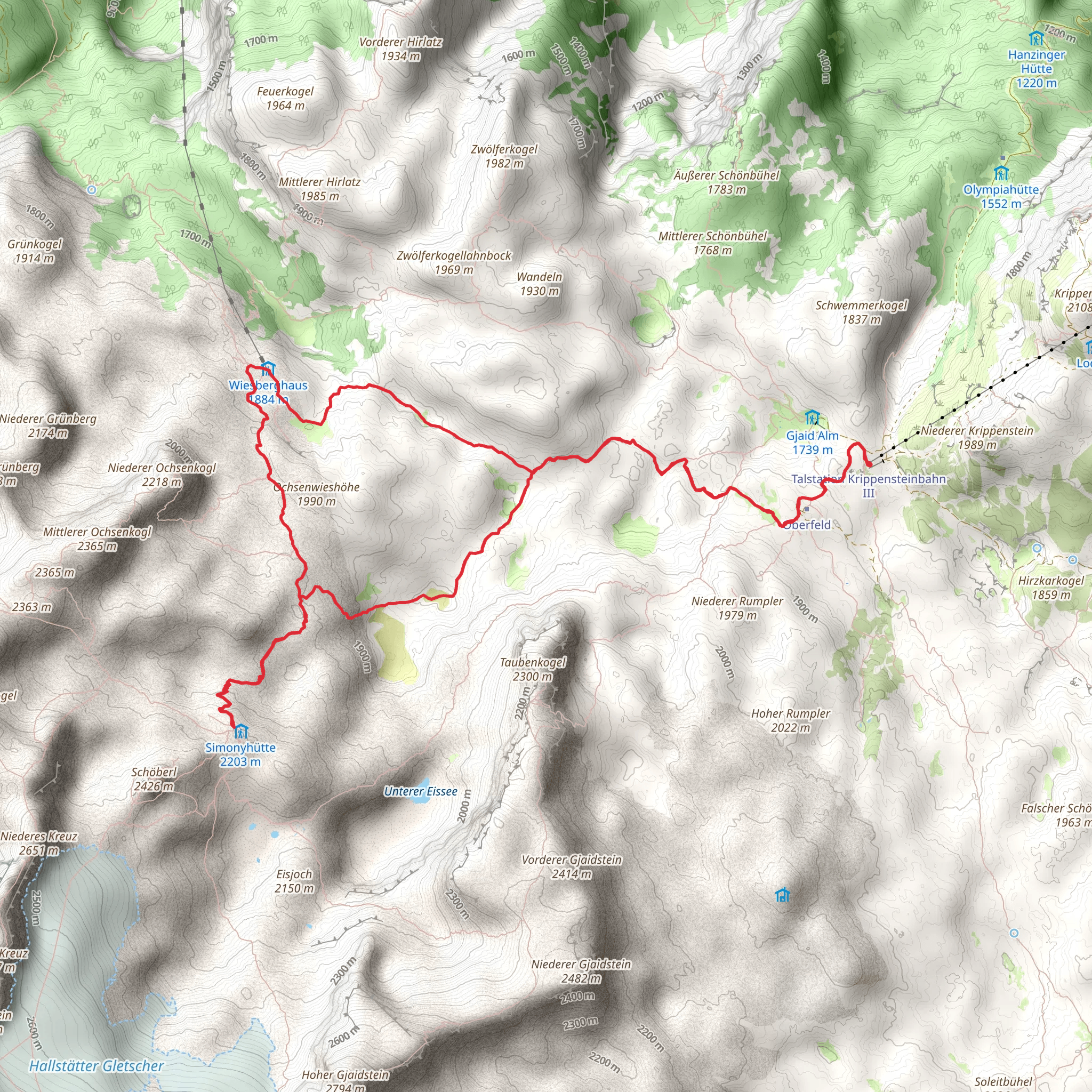 Simony Hut Loop Trail mobile static map