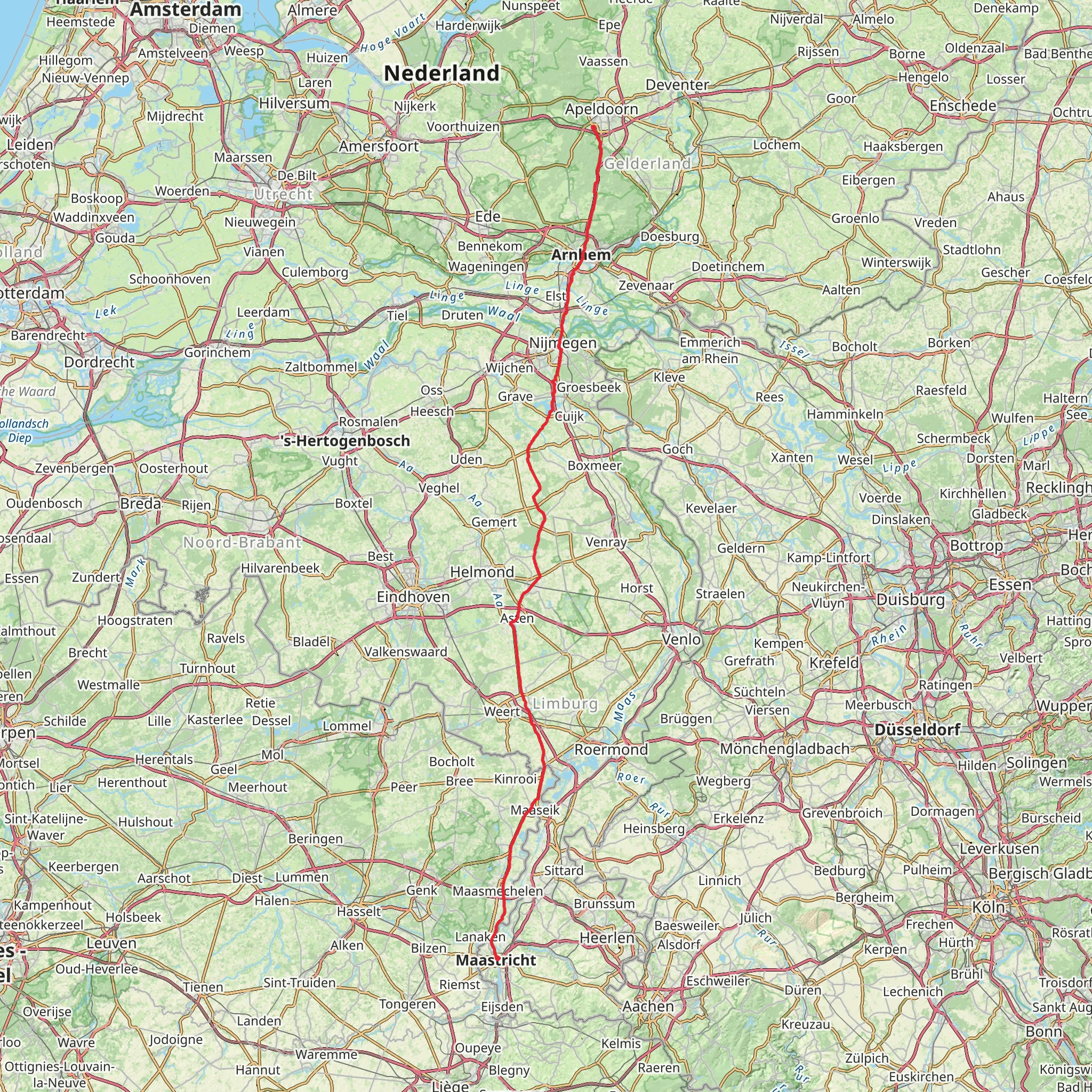 Ugchelen to Maastricht via Arnhemseweg, Apeldoornseweg and Campusbaan mobile static map