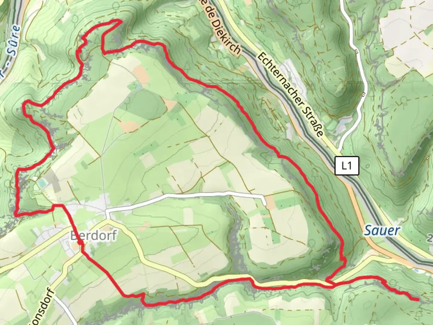 An image depicting the trail Berdorf Circular Walk and its surrounding area.
