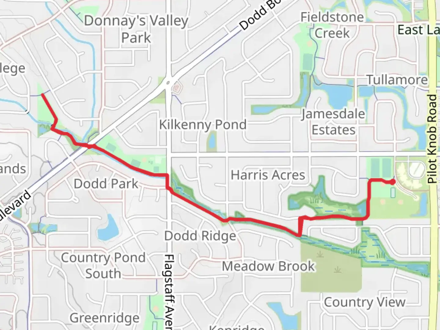 An image depicting the trail Dodd Trail Park and North Creek and its surrounding area.