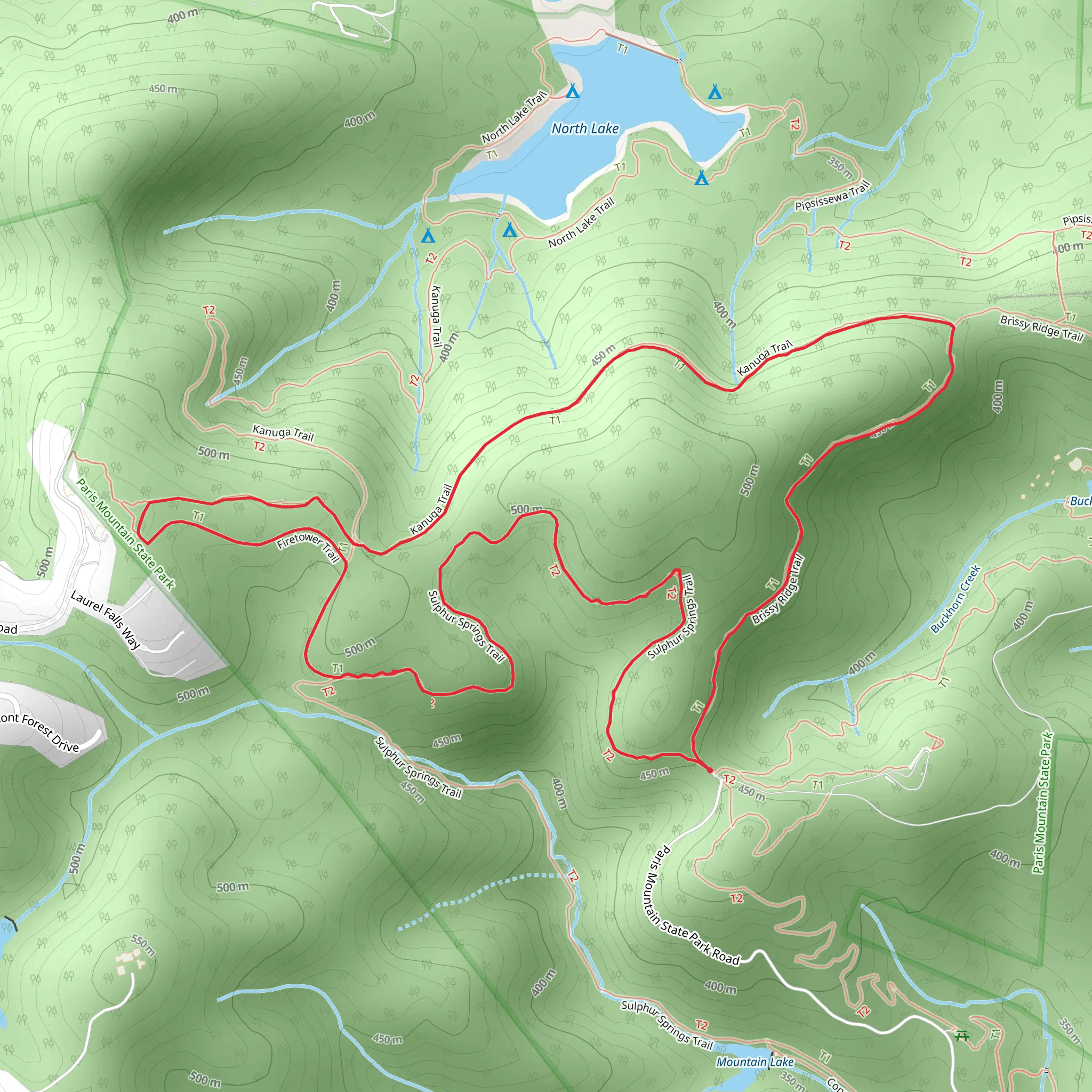 Sulphur Springs Trail - Kanuga Trail - Brissy Ridge Trail Loop mobile static map
