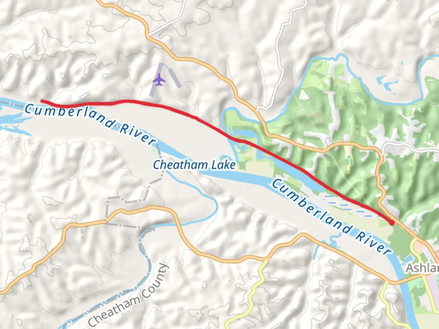 An image depicting the trail Cumberland River Bicentennial Trail and its surrounding area.