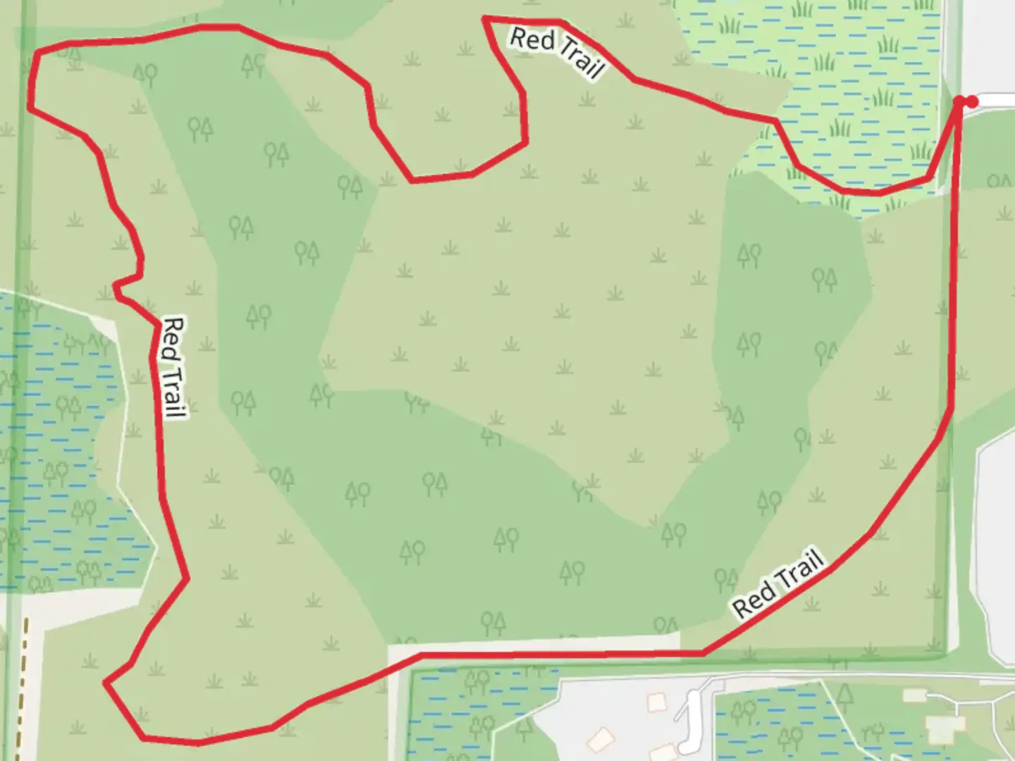 An image depicting the trail Red Trail Loop and its surrounding area.