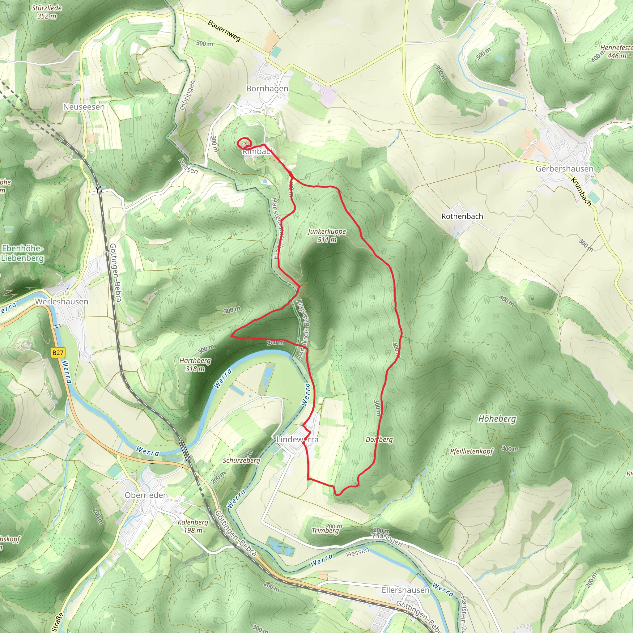 Dorfberg, Hanstein Castle and Lindewerrablick Loop mobile static map