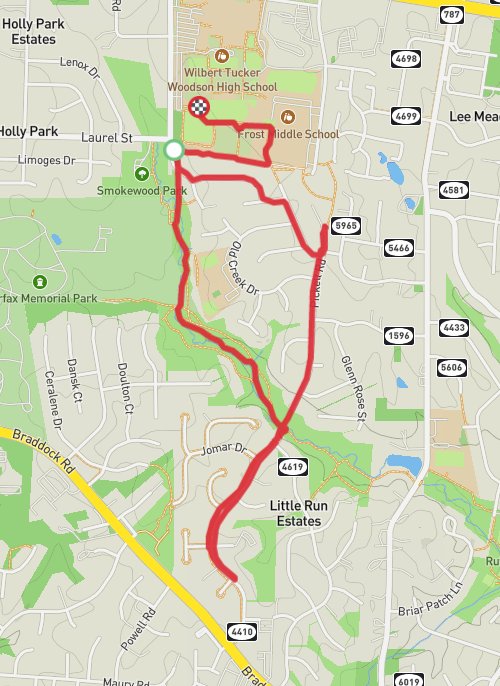 Hike on Long Branch and Smokewood Park mobile static map