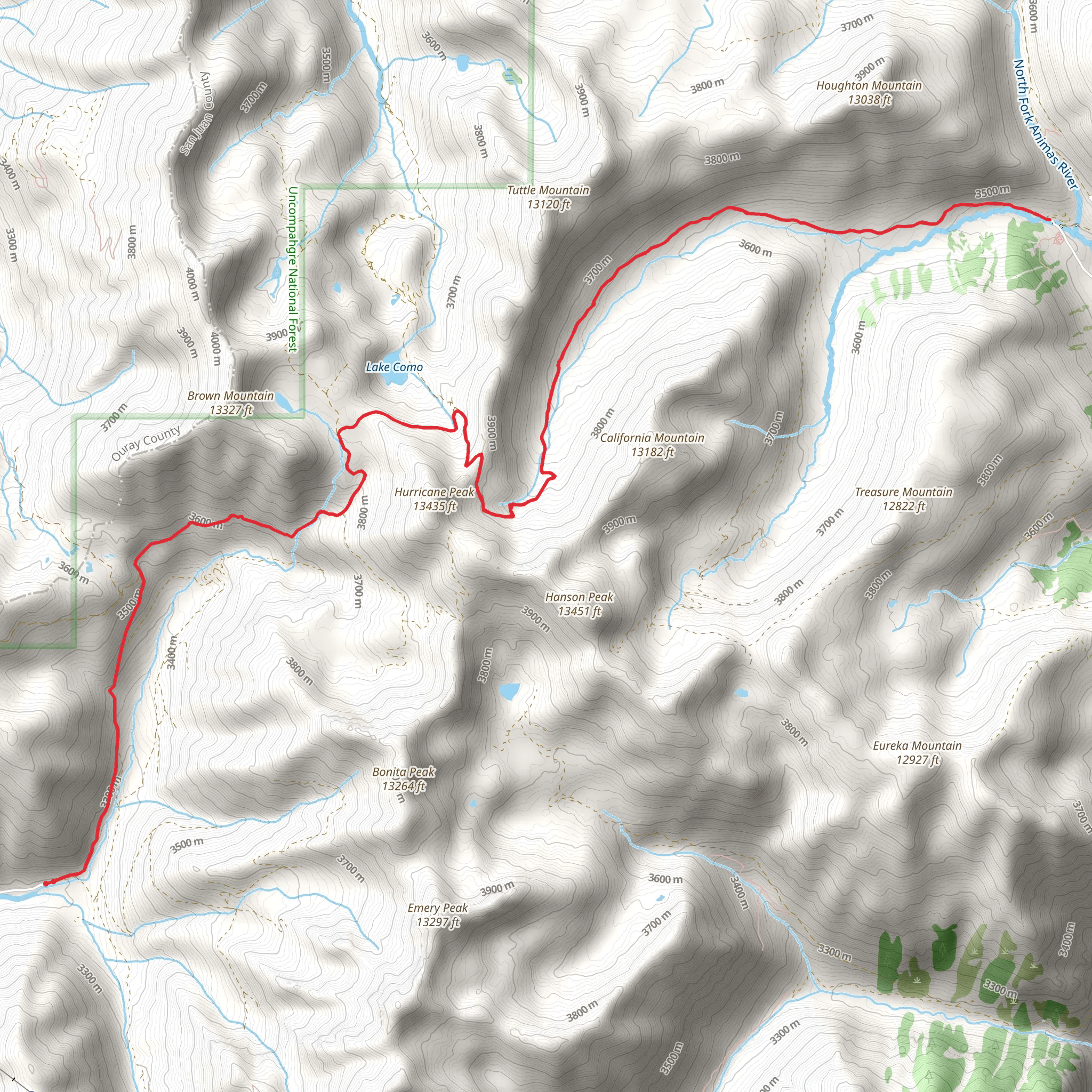 Hurricane Peak, California Pass and Lake Como mobile static map