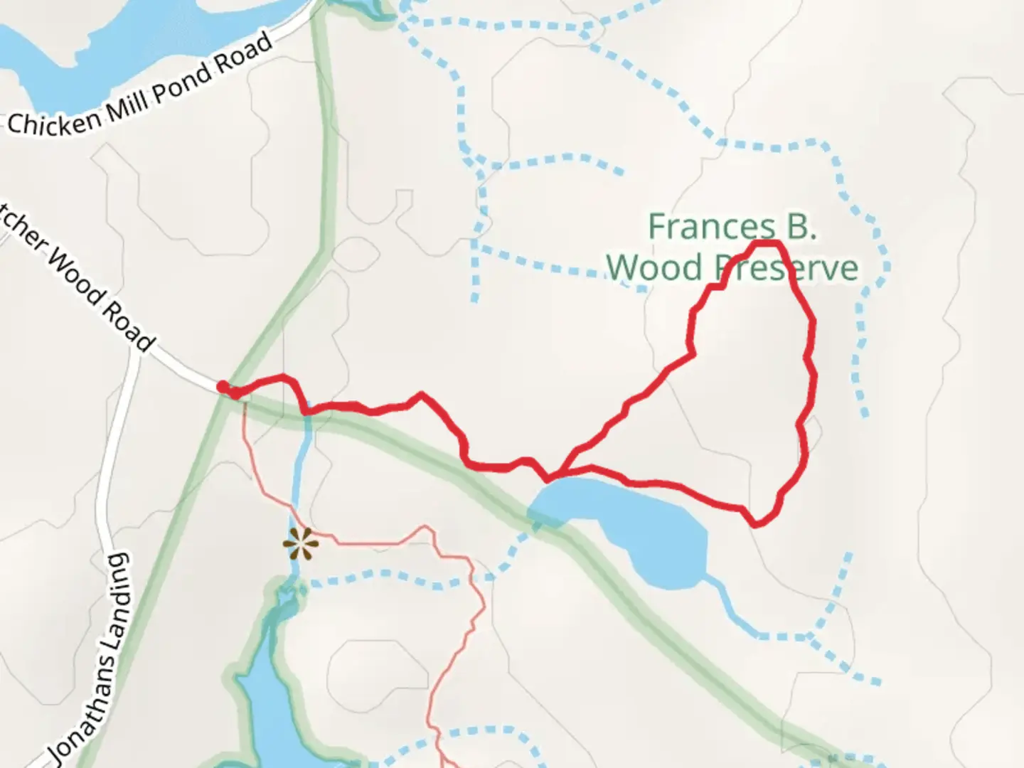 An image depicting the trail Fletcher Wood Road Loop and its surrounding area.