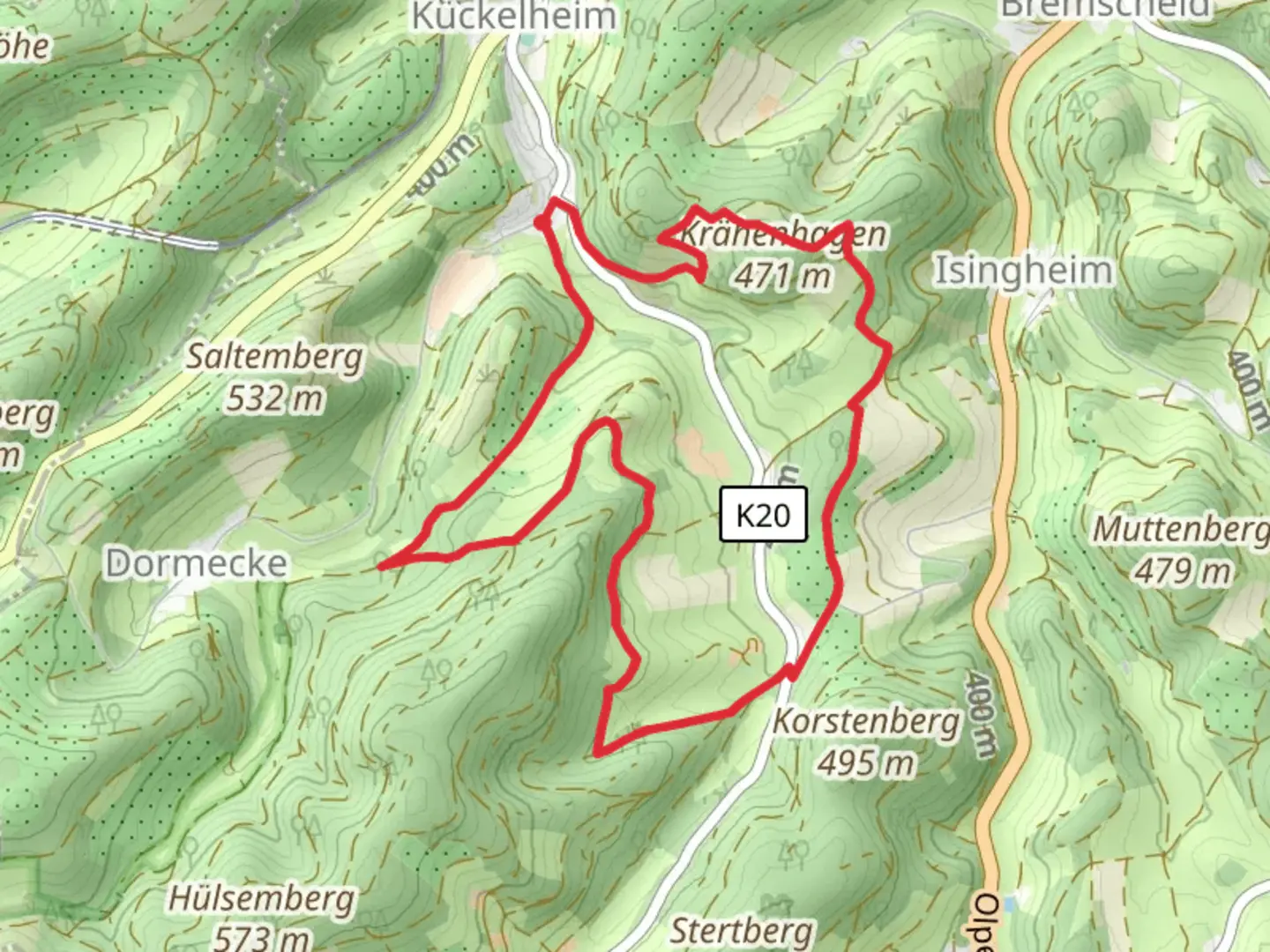 An image depicting the trail Kueckelheim and Eslohe Rundweg and its surrounding area.