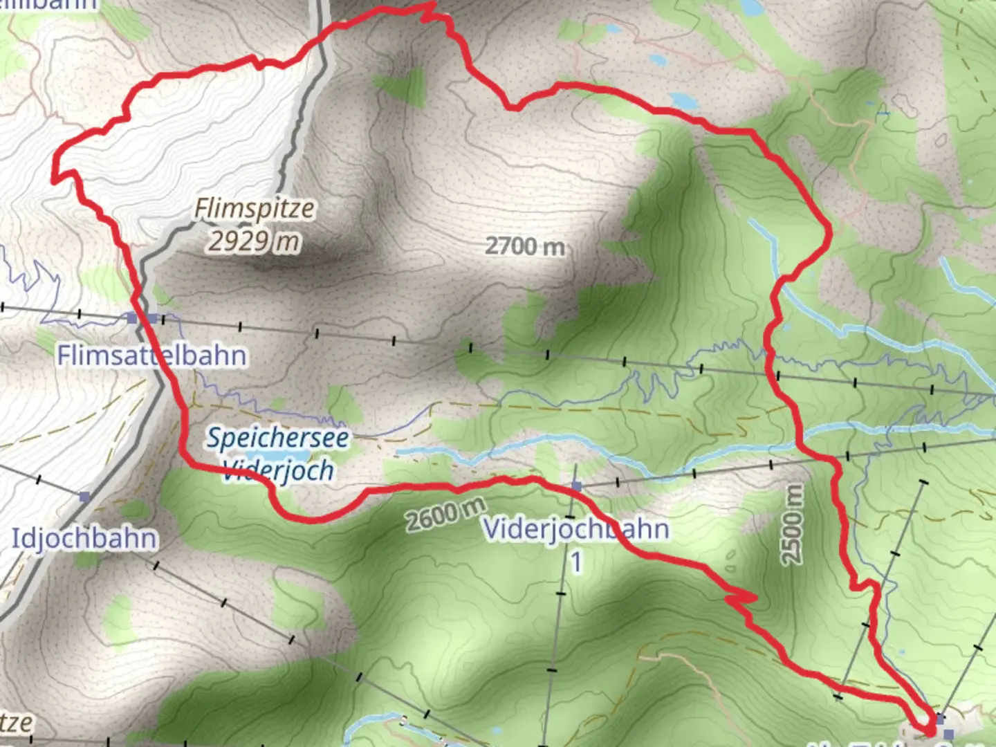 An image depicting the trail Flimspitz-Rundweg and its surrounding area.