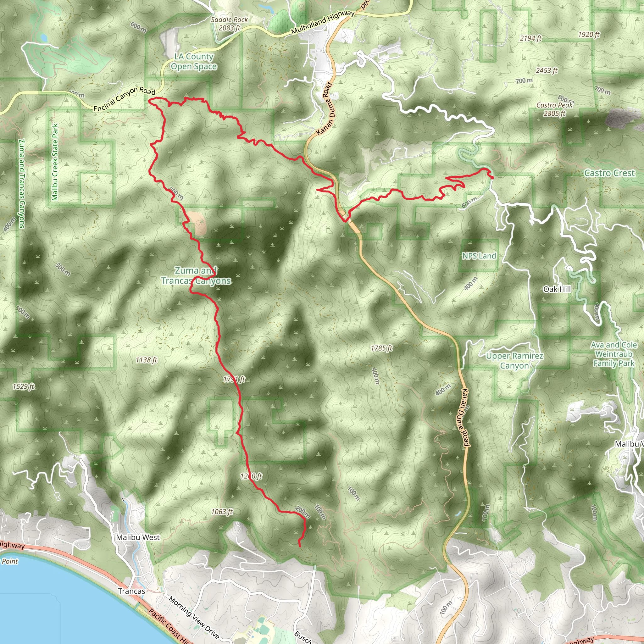 Backbone and Zuma Ridge Trail mobile static map