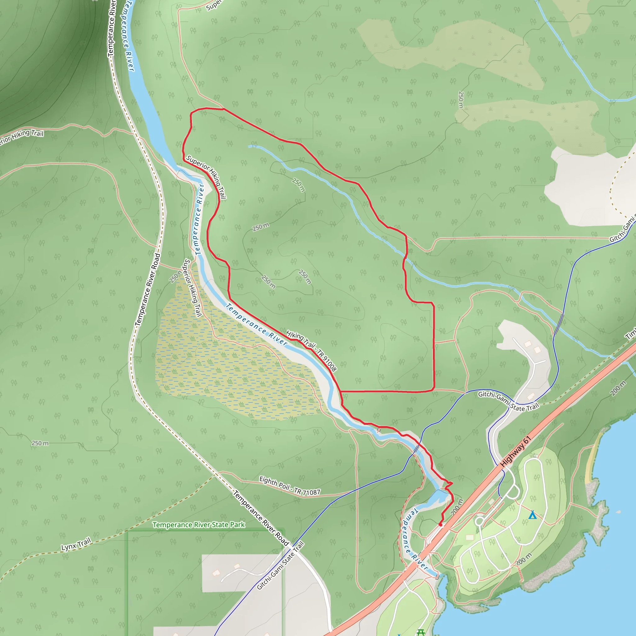 Superior Hiking and Hidden Falls Loop mobile static map
