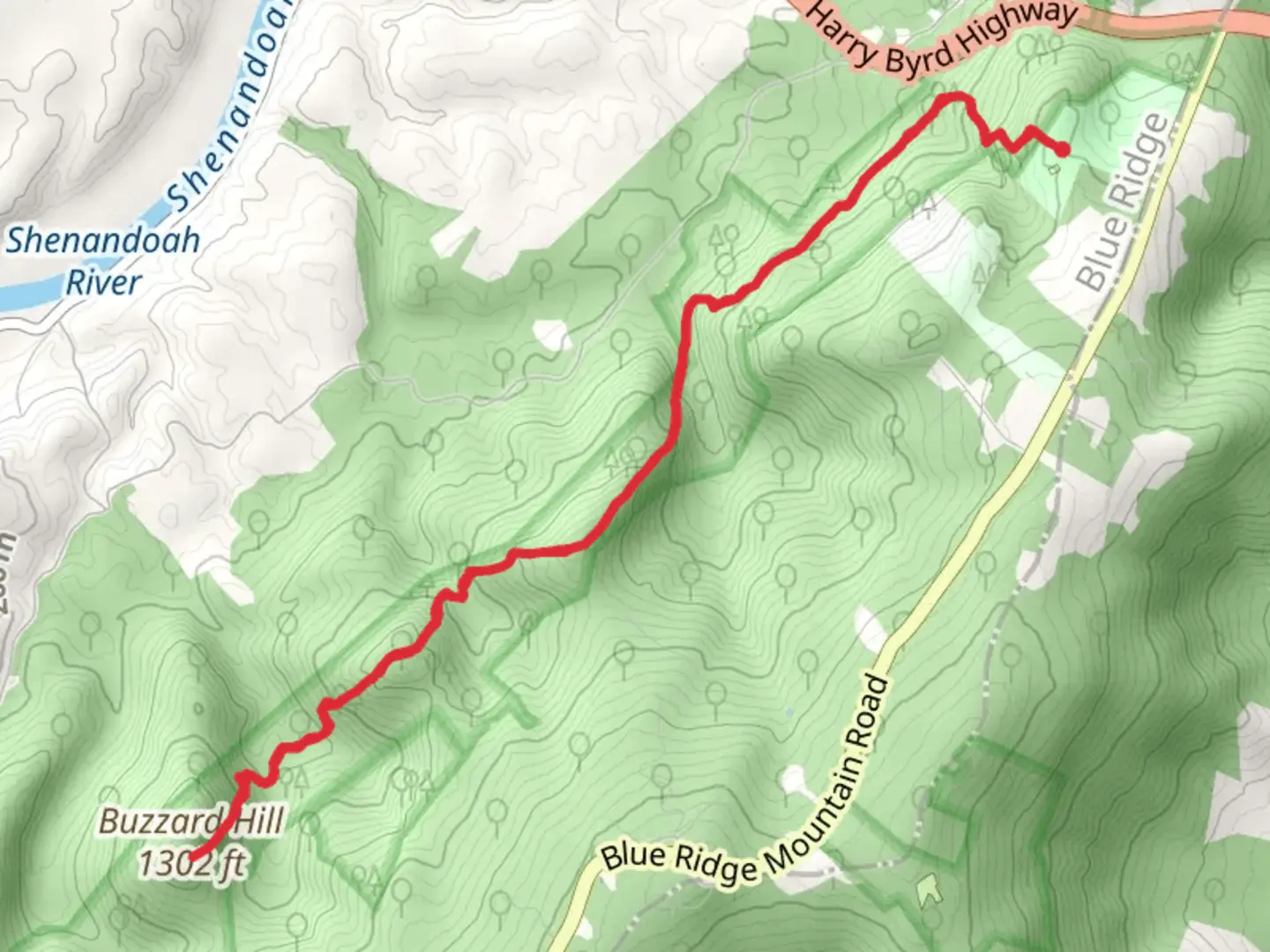 An image depicting the trail Buzzard Hill via Appalachian Trail - Bears Den Park and its surrounding area.