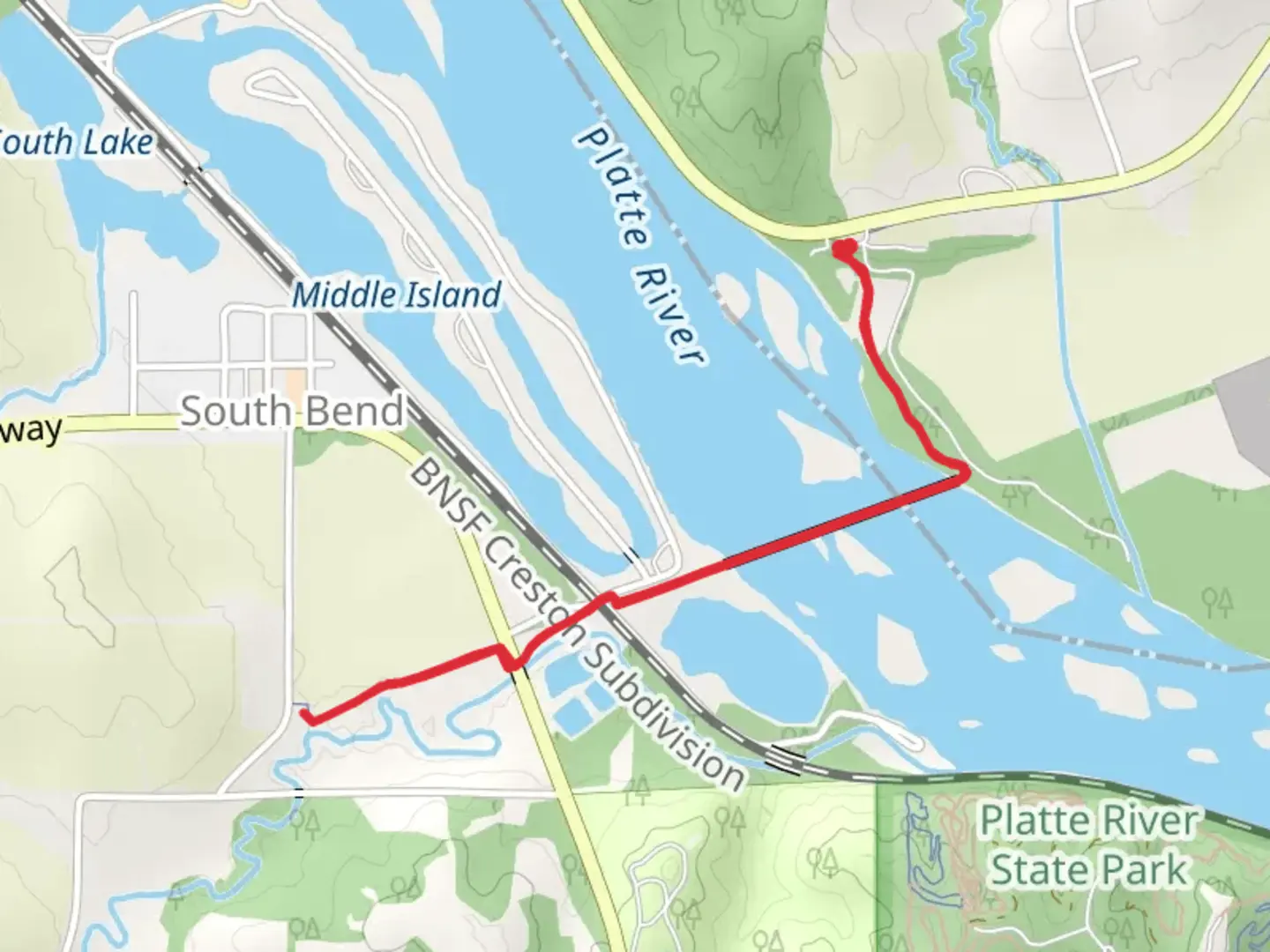 An image depicting the trail Platte River Connection and its surrounding area.