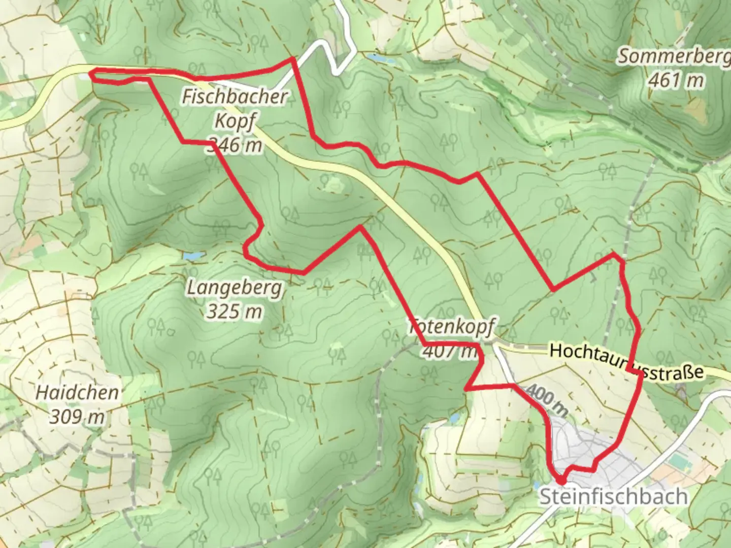 An image depicting the trail Totenkopf via Rote Strecke and Hessenweg and its surrounding area.