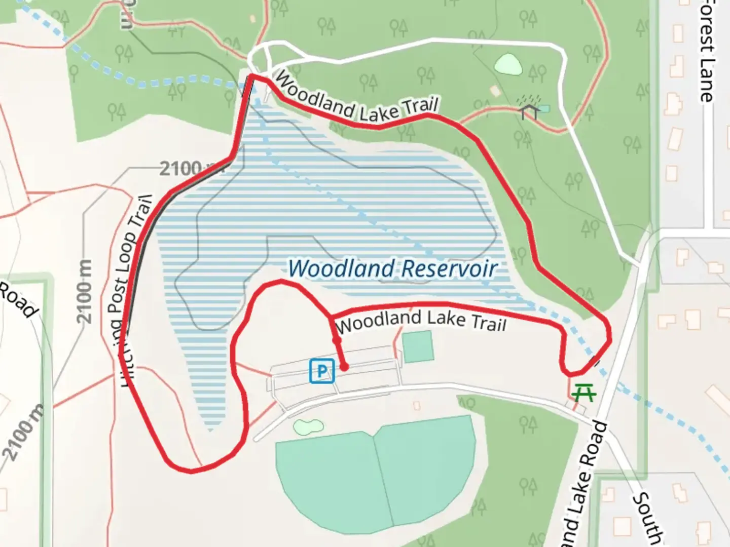 An image depicting the trail Woodland Lake Trail and its surrounding area.