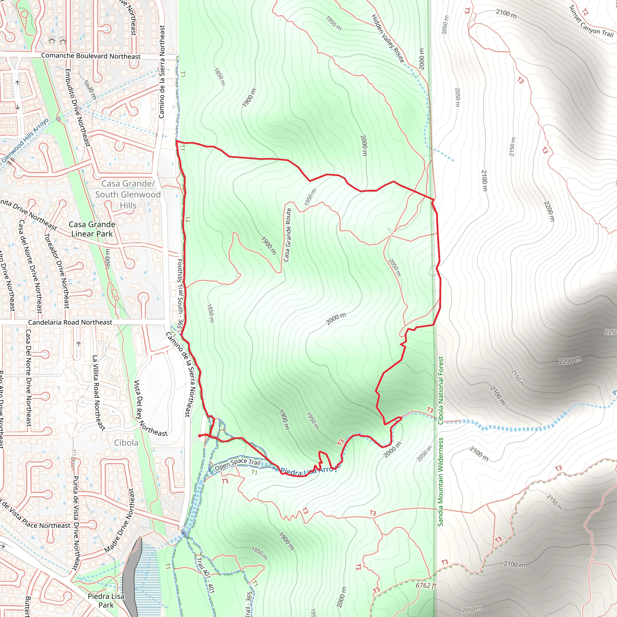Foothills Trail and Piedra Lisa Arroyo Loop mobile static map