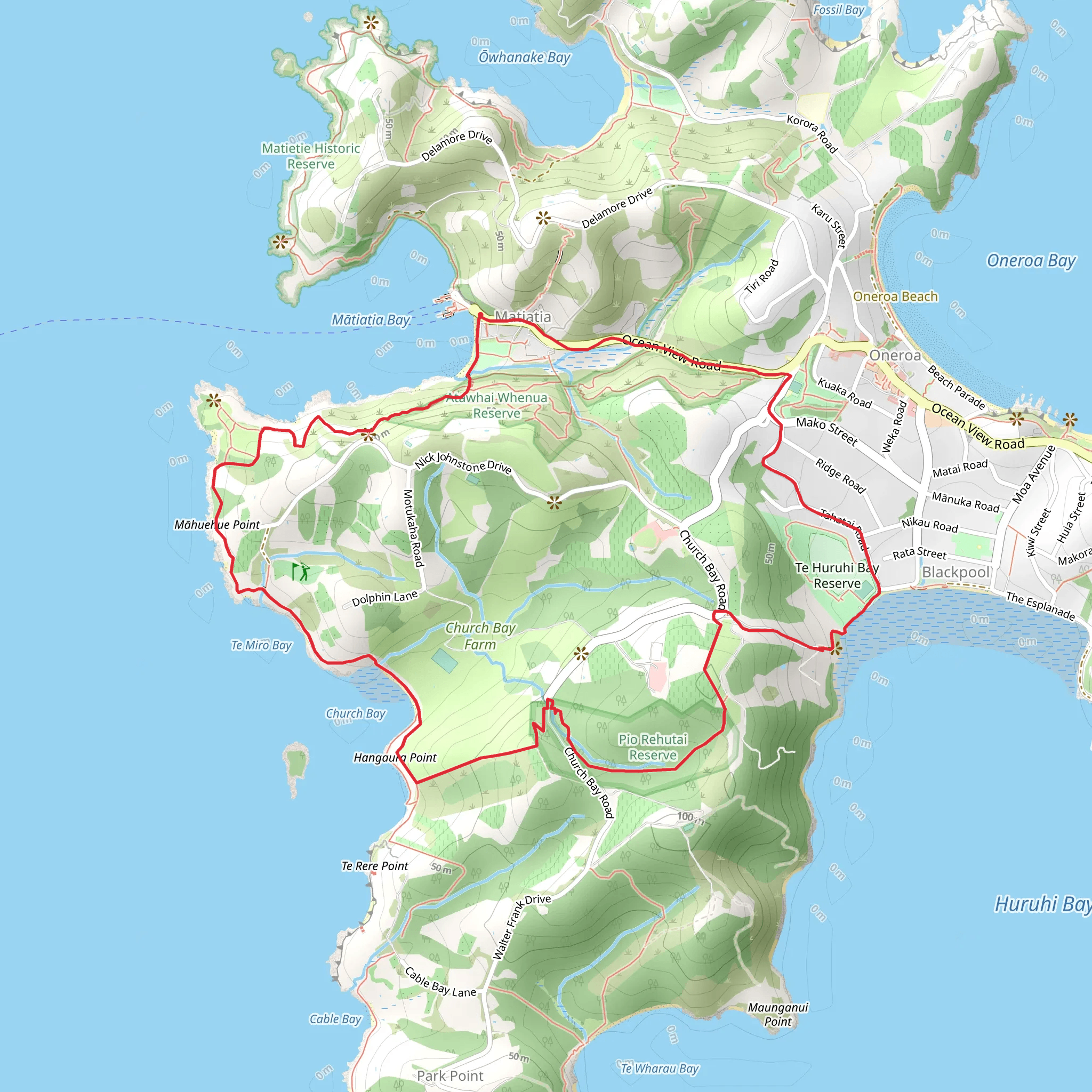Southern Walk - Matiatia, Church Bay and Oneroa mobile static map