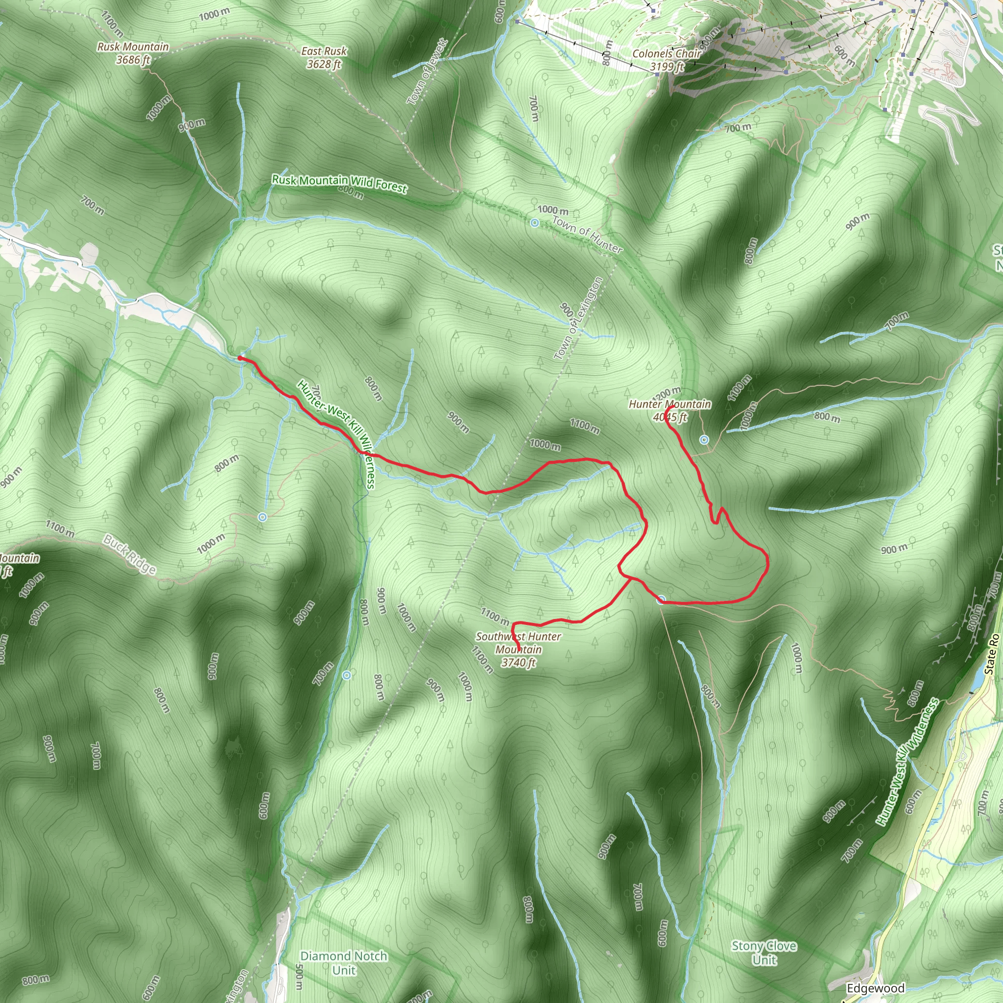 Southwest Hunter Mountain and Hunter Mountain Trail mobile static map
