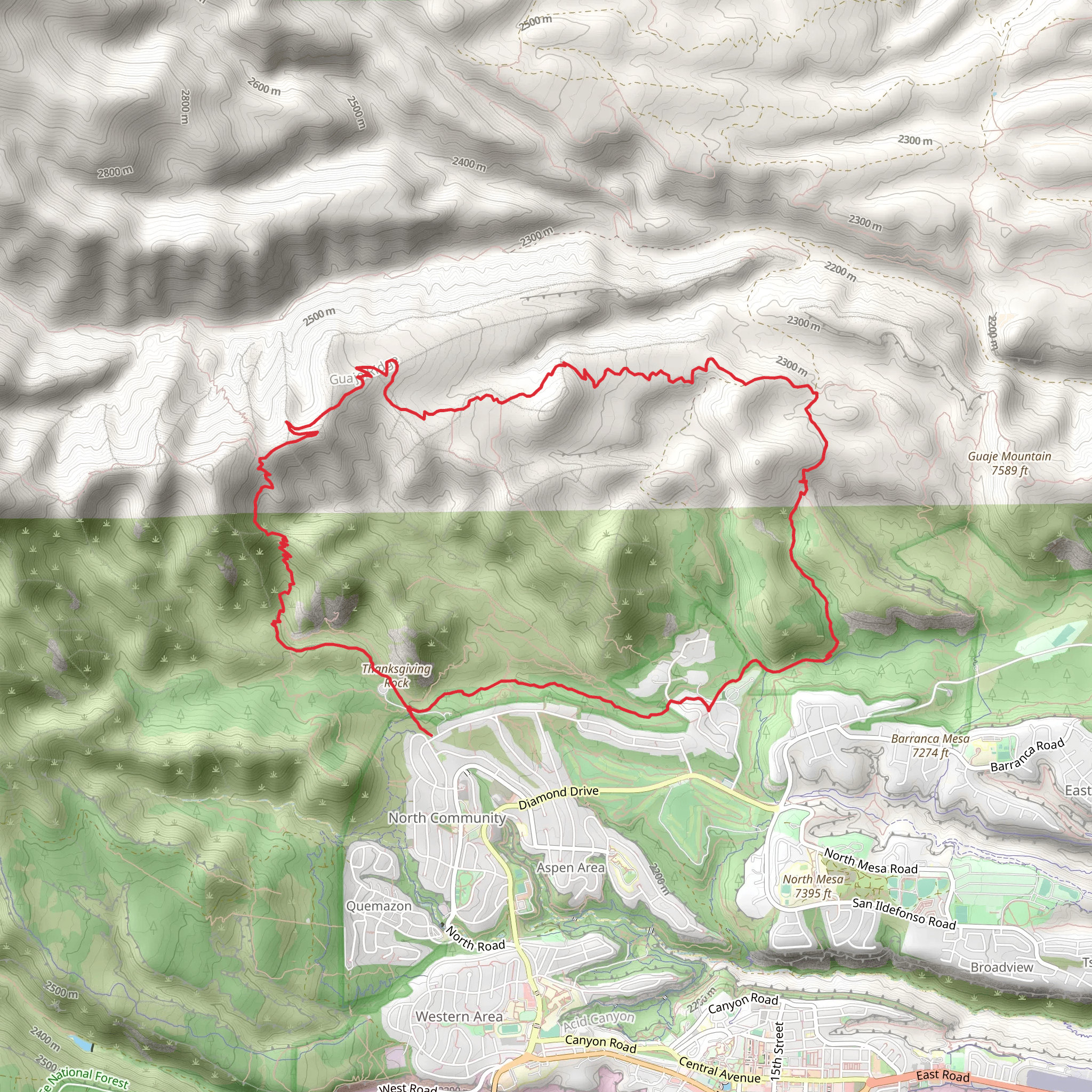 Mitchell Trail, Cabra Loop Trail and Guaje Ridge Trail mobile static map