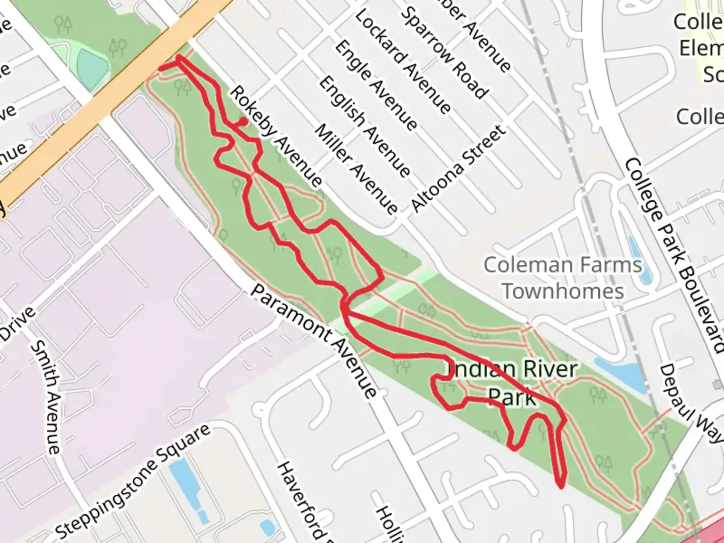 An image depicting the trail Indian River Park Loop and its surrounding area.