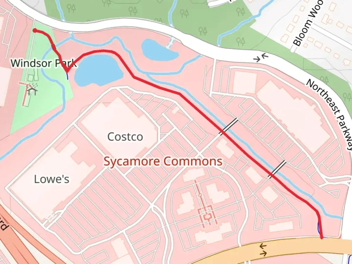 An image depicting the trail Northeast Parkway and its surrounding area.
