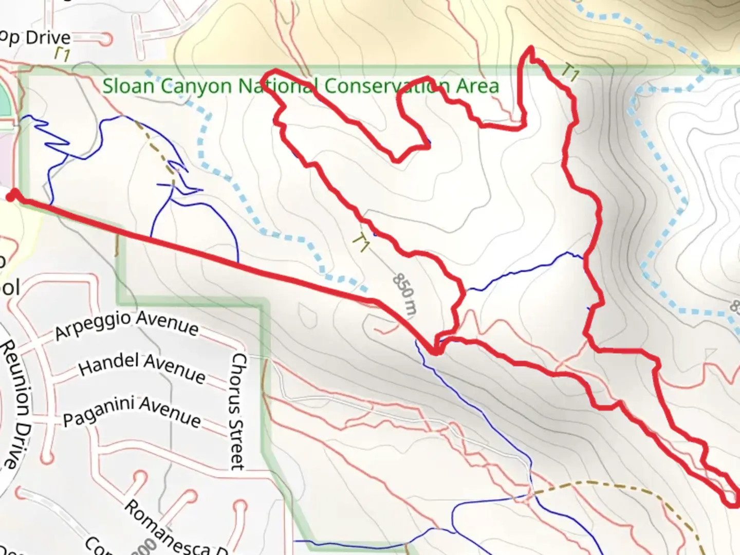 An image depicting the trail McCullough Hills Trail, Ghost and Bursage Loop Trail and its surrounding area.